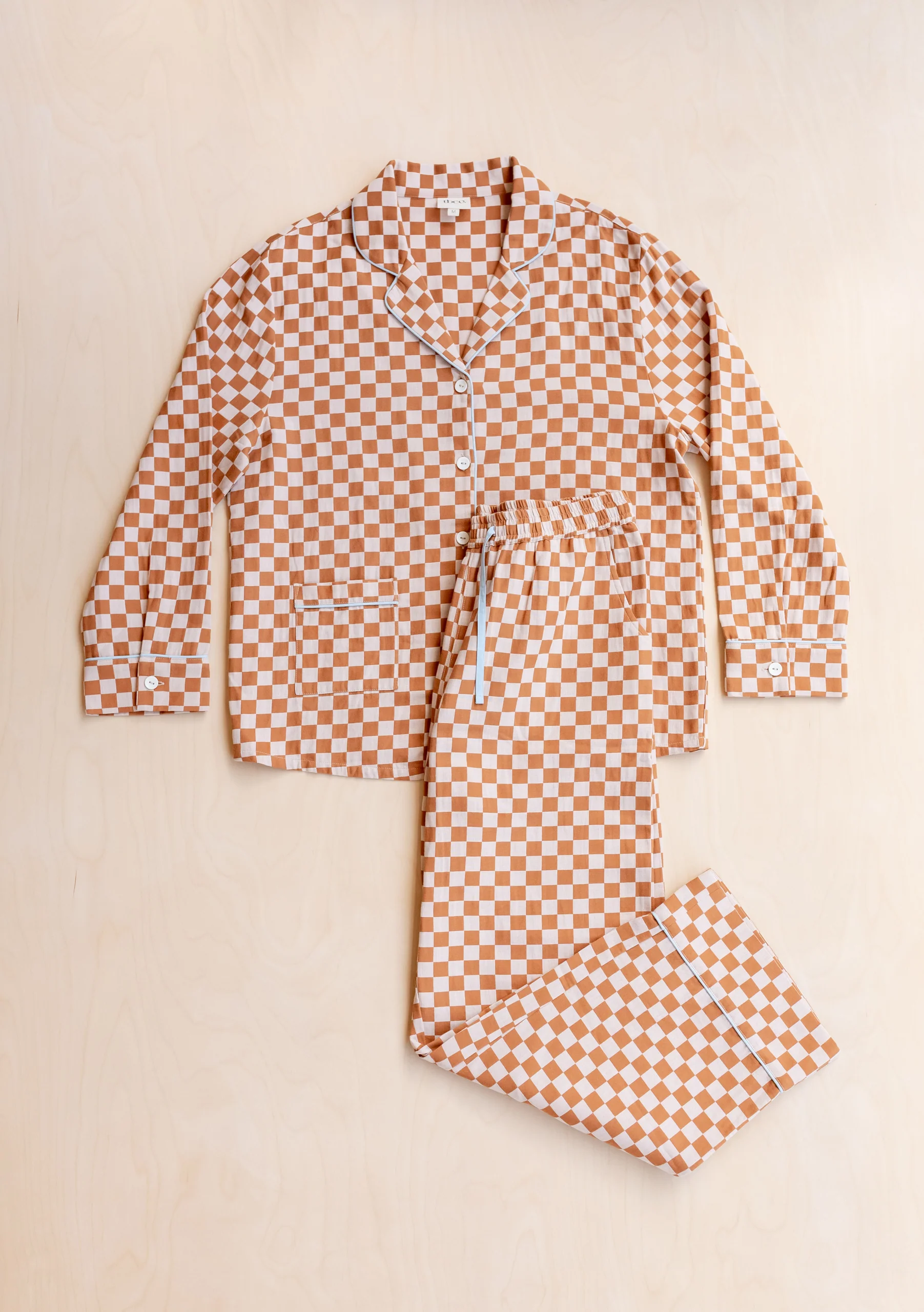 Cotton Pyjamas in Honey Checkerboard - Image 5