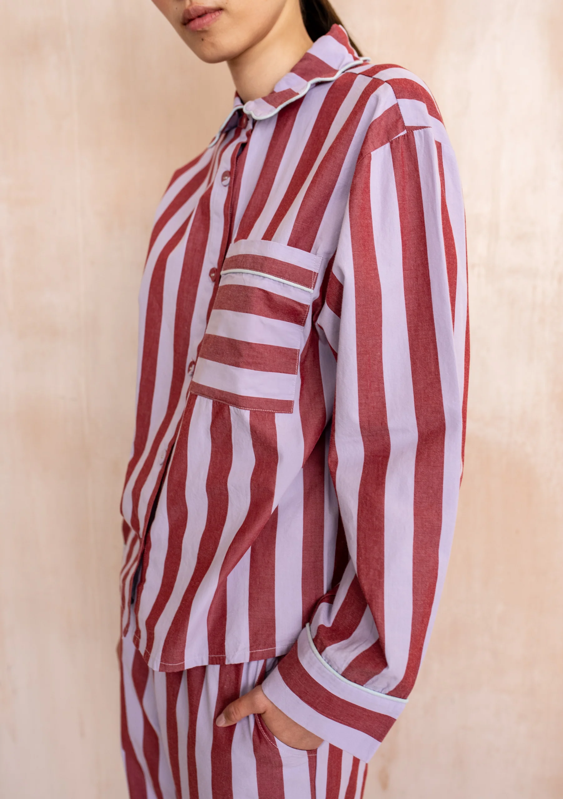 Cotton Pyjamas in Lilac Stripe - Image 5