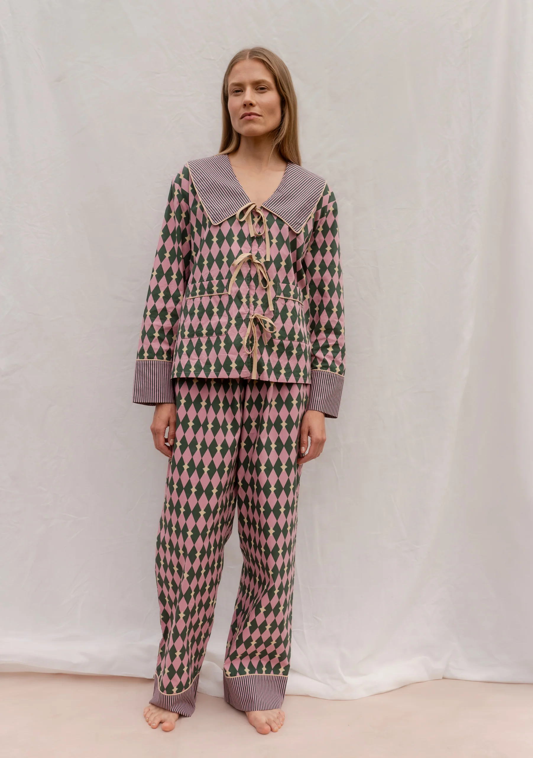 Cotton Pyjamas in Pink Harlequin
