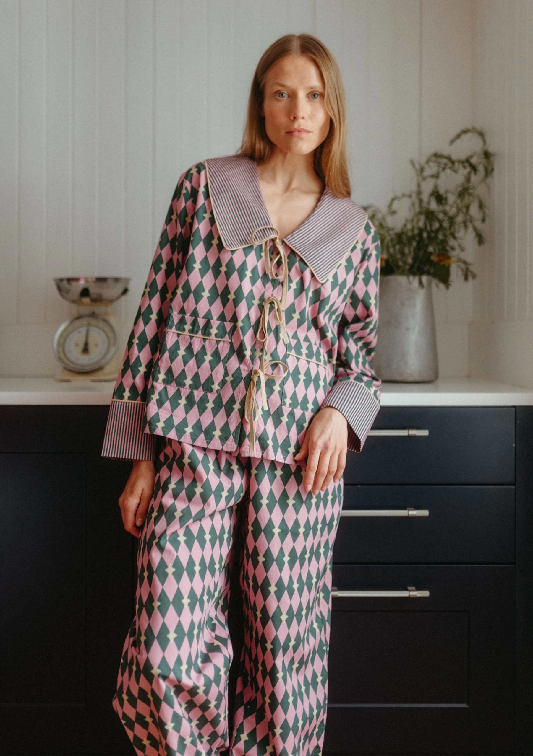 Cotton Pyjamas in Pink Harlequin - Image 2