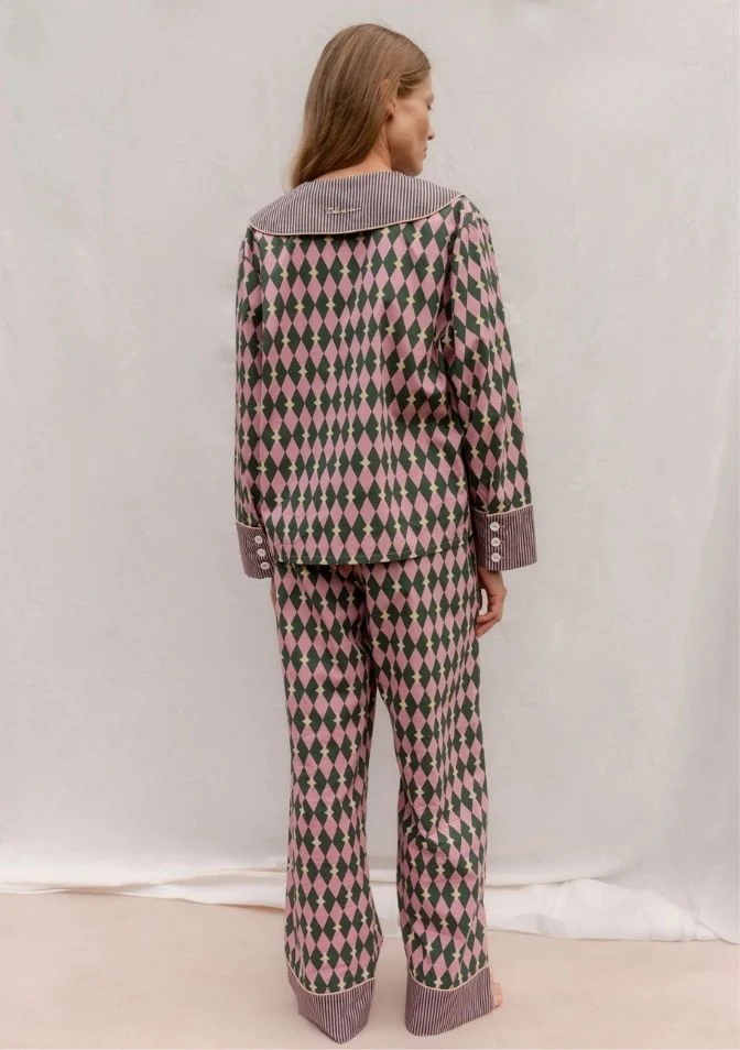 Cotton Pyjamas in Pink Harlequin - Image 3