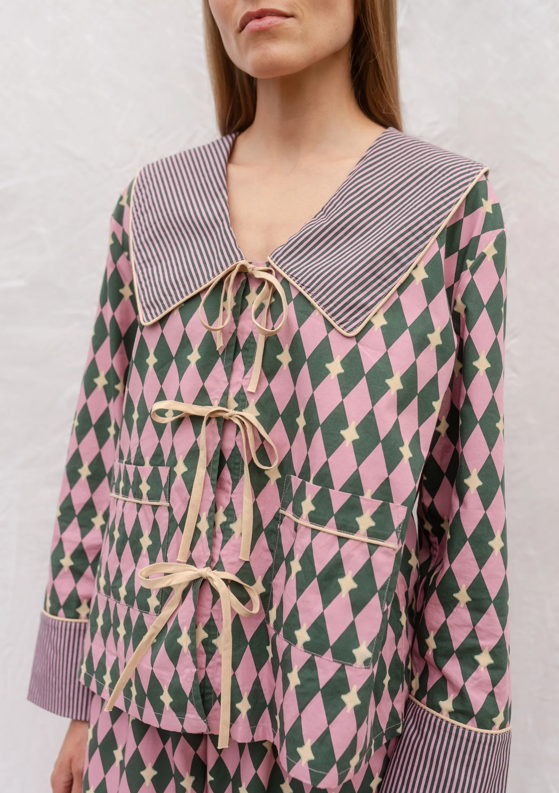 Cotton Pyjamas in Pink Harlequin - Image 4