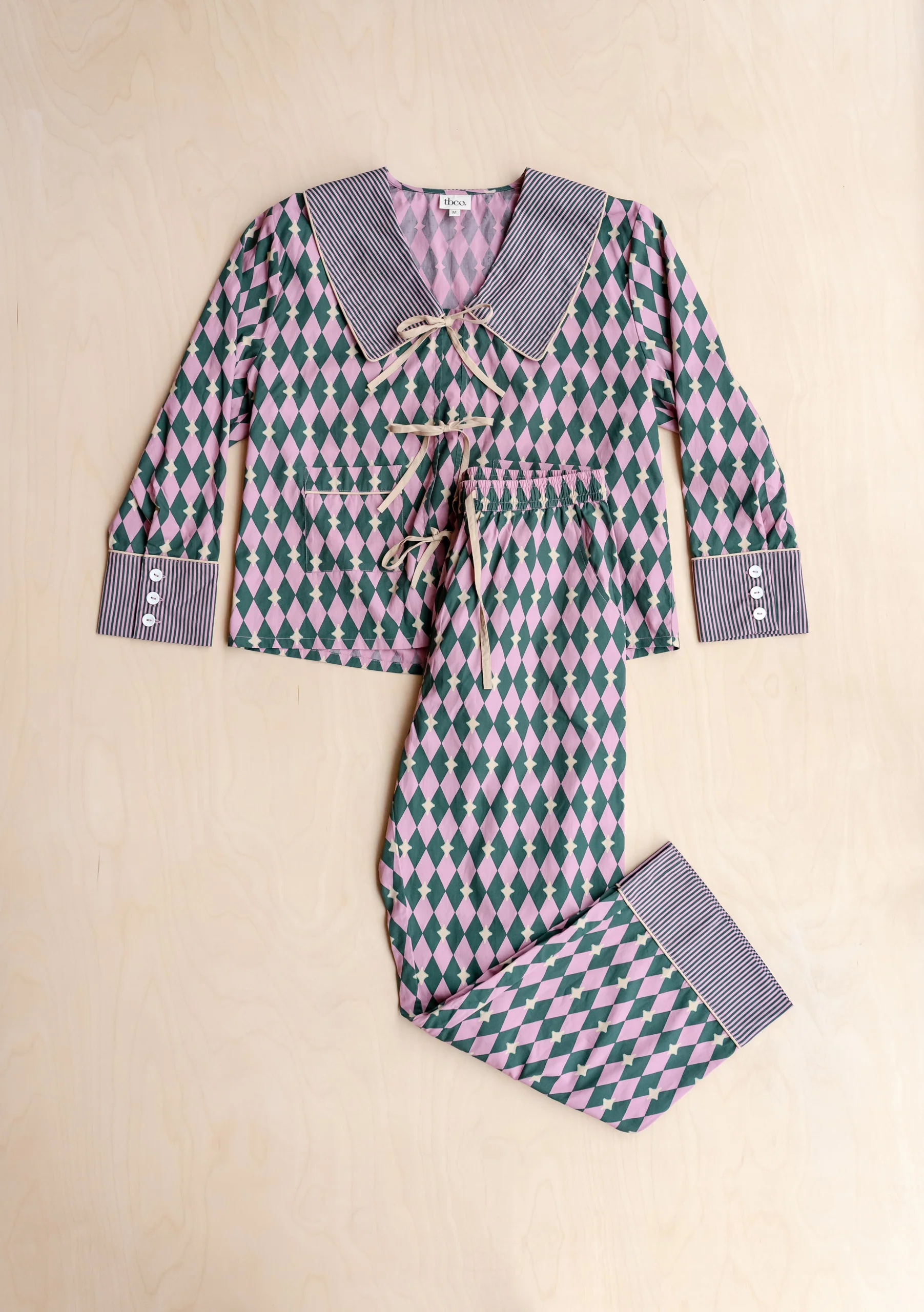 Cotton Pyjamas in Pink Harlequin - Image 6
