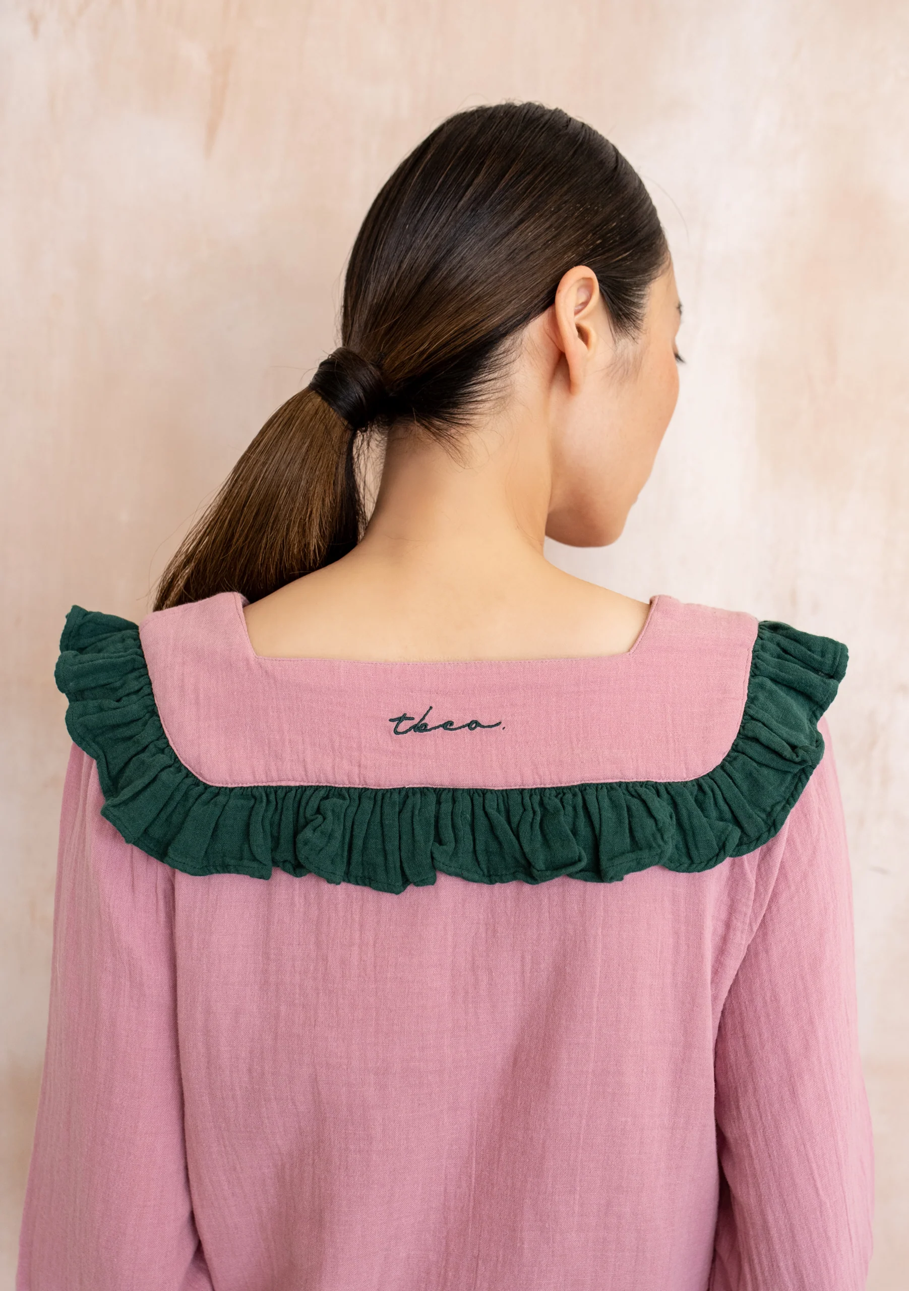 Cropped Cotton Pyjamas in Pink Ruffle - Image 5