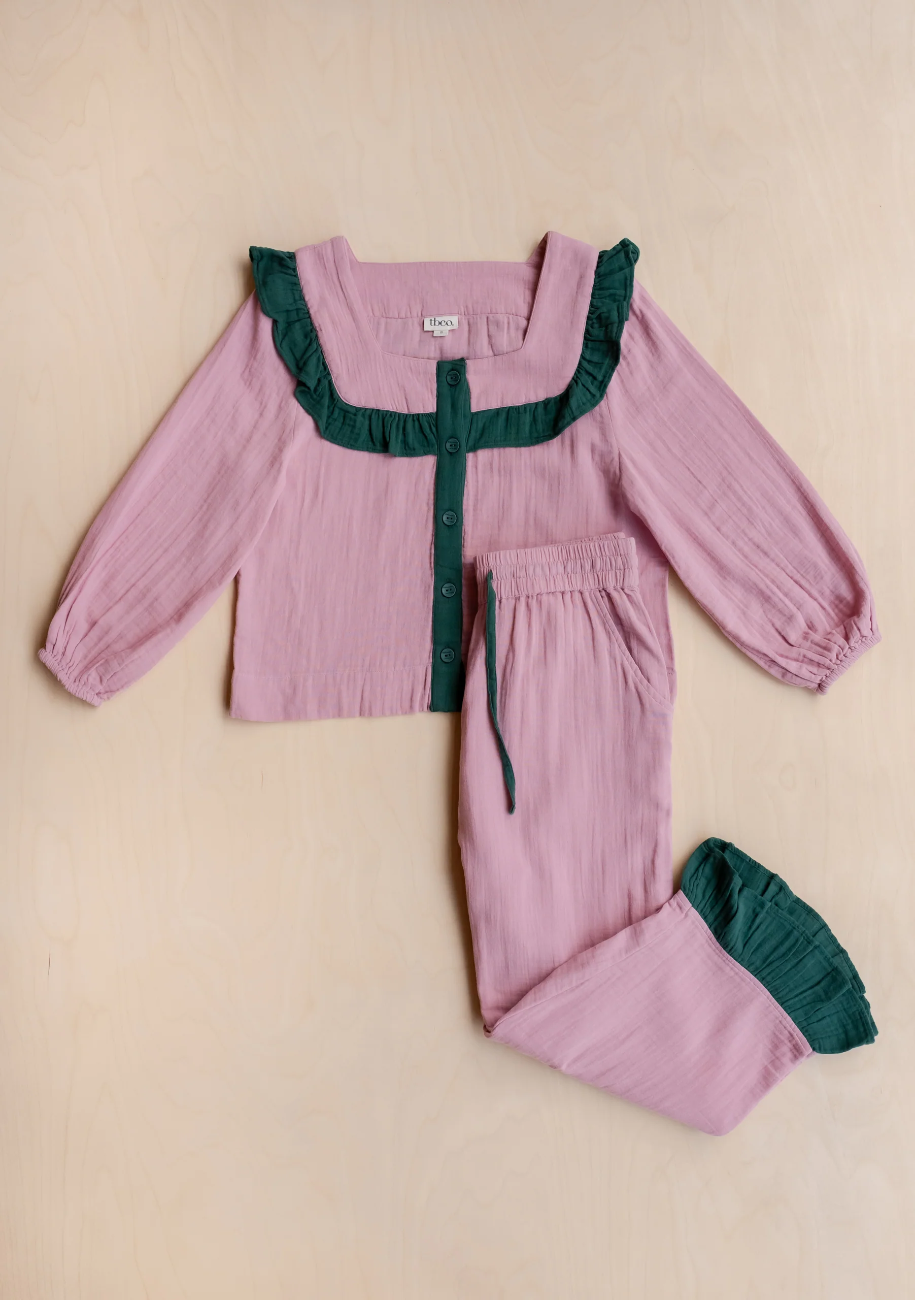 Cropped Cotton Pyjamas in Pink Ruffle - Image 6