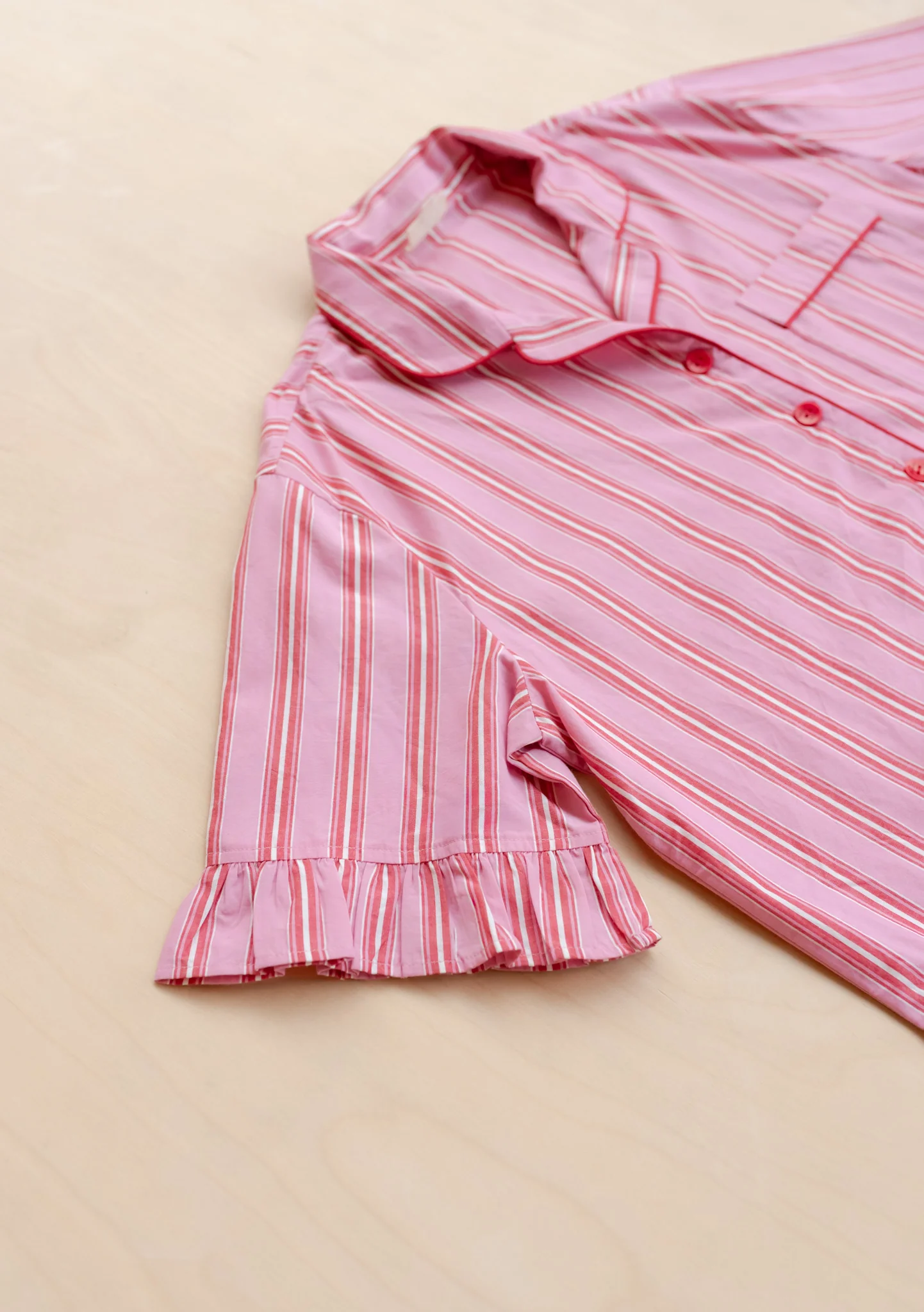 Cotton Pyjamas in Red Stripe Ruffle - Image 8