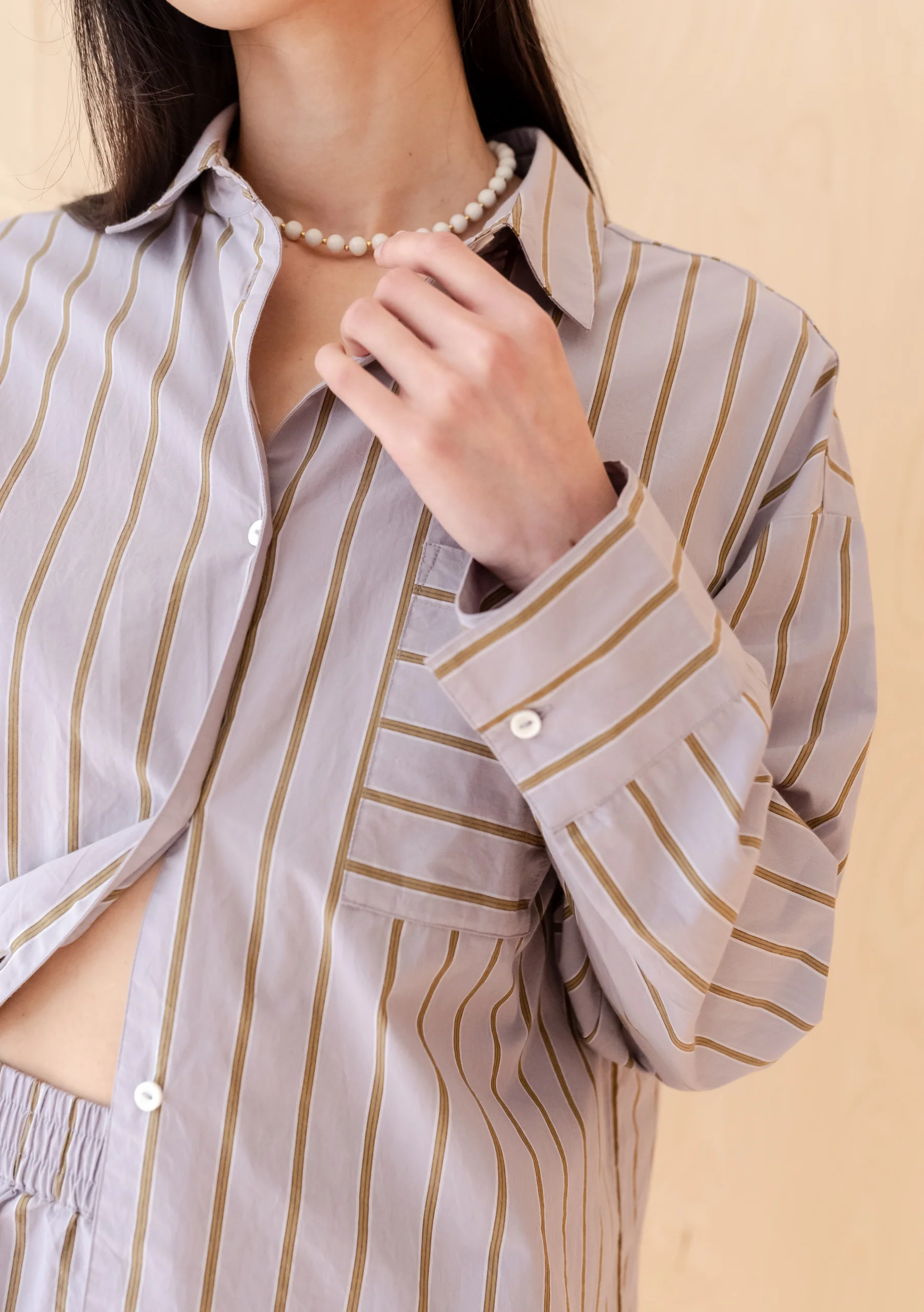 Cotton Shirt in Lilac Stripe - Image 3