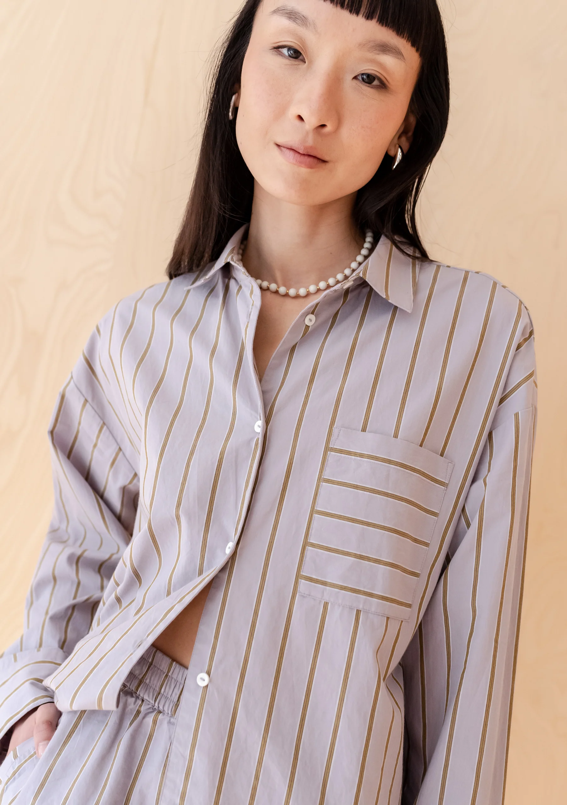 Cotton Shirt in Lilac Stripe - Image 5