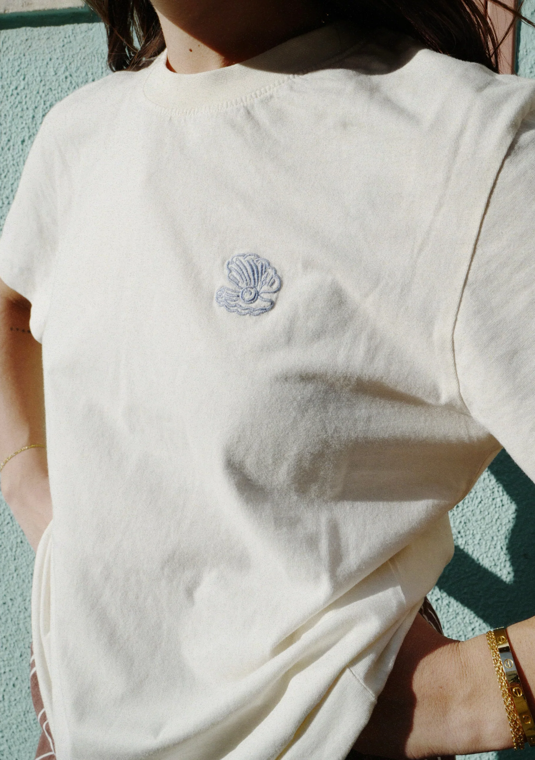Cotton T-Shirt in Ecru Shell - Image 4