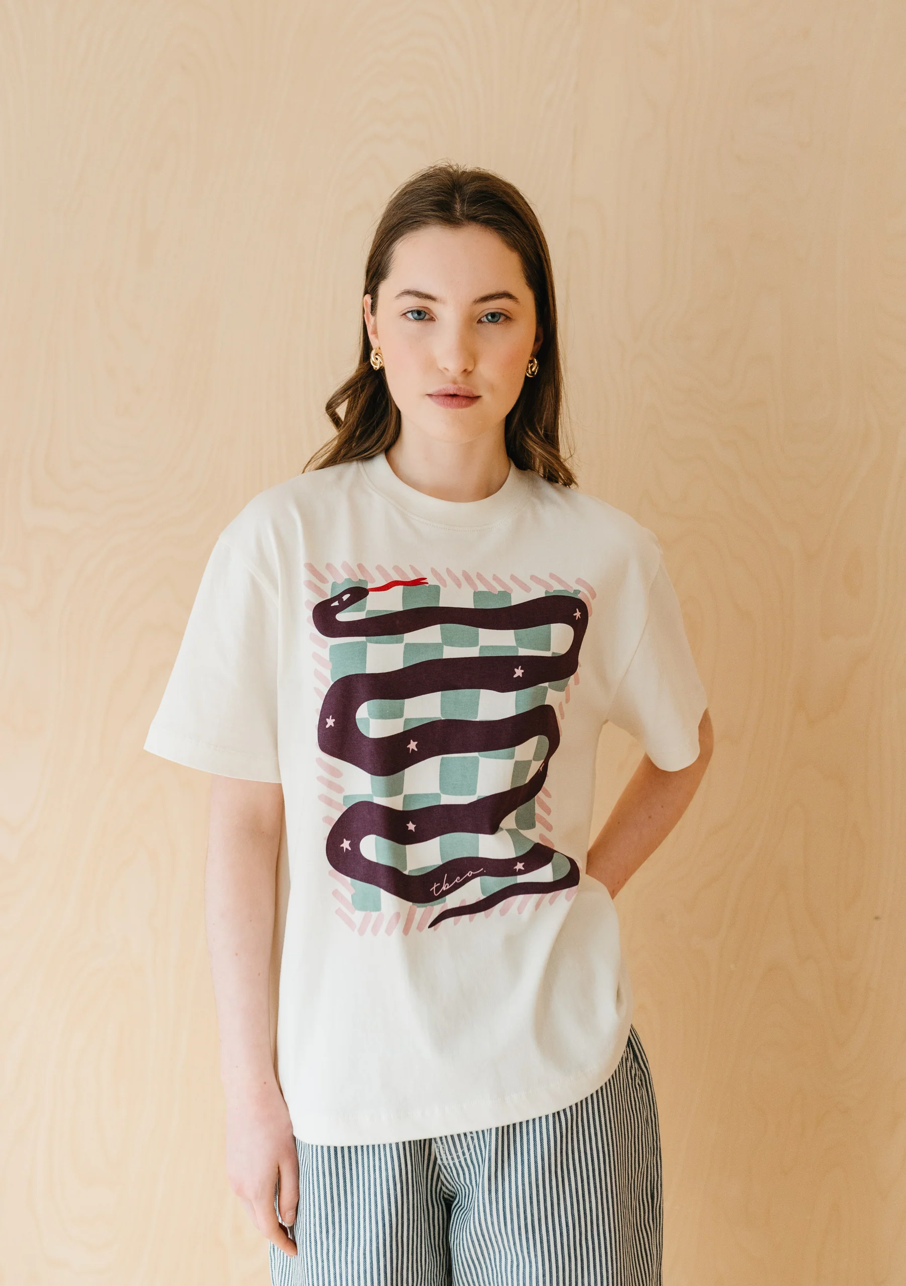 Cotton T-Shirt in Ecru Snake - Image 4
