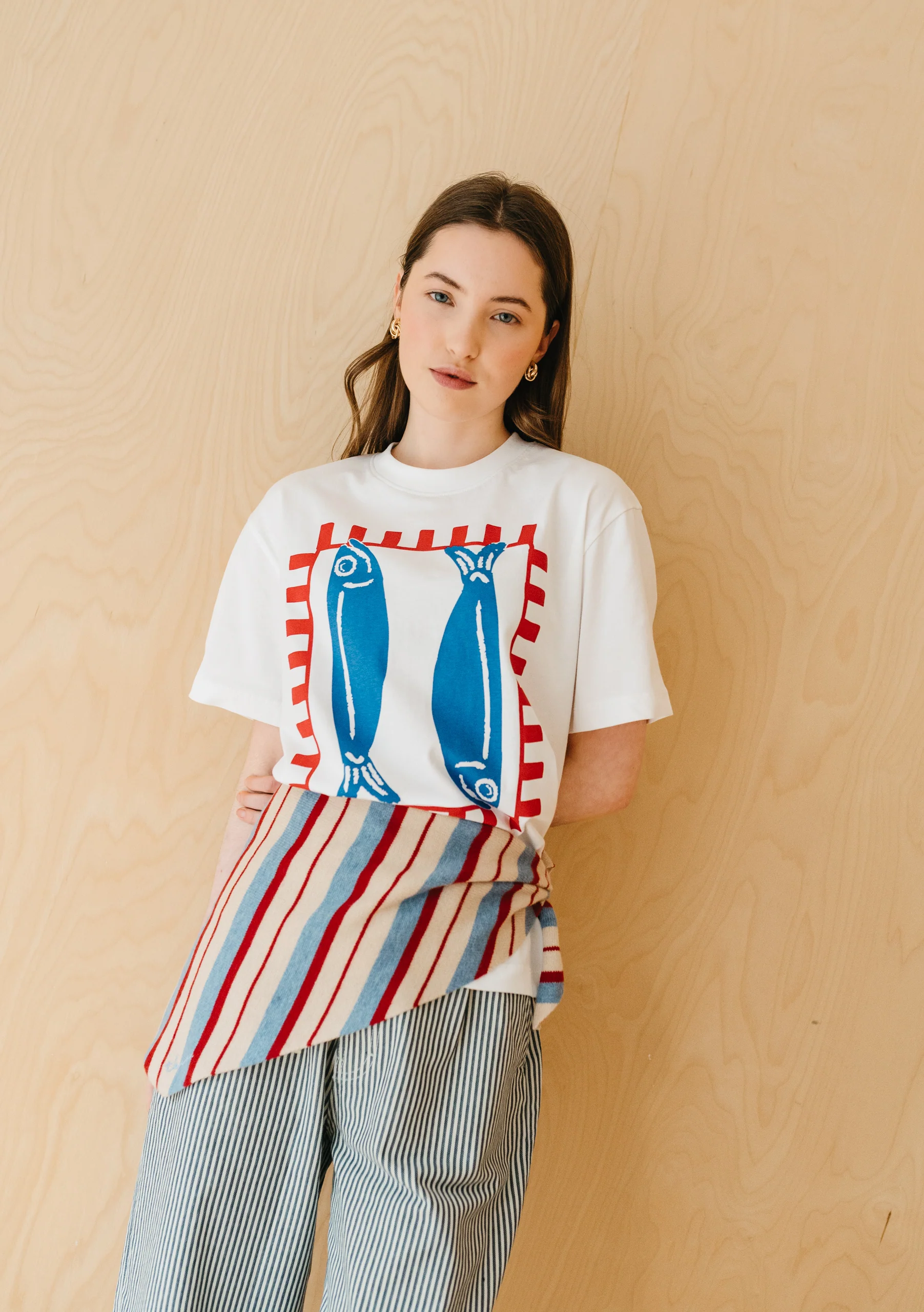 Cotton T-Shirt in White Fish - Image 3