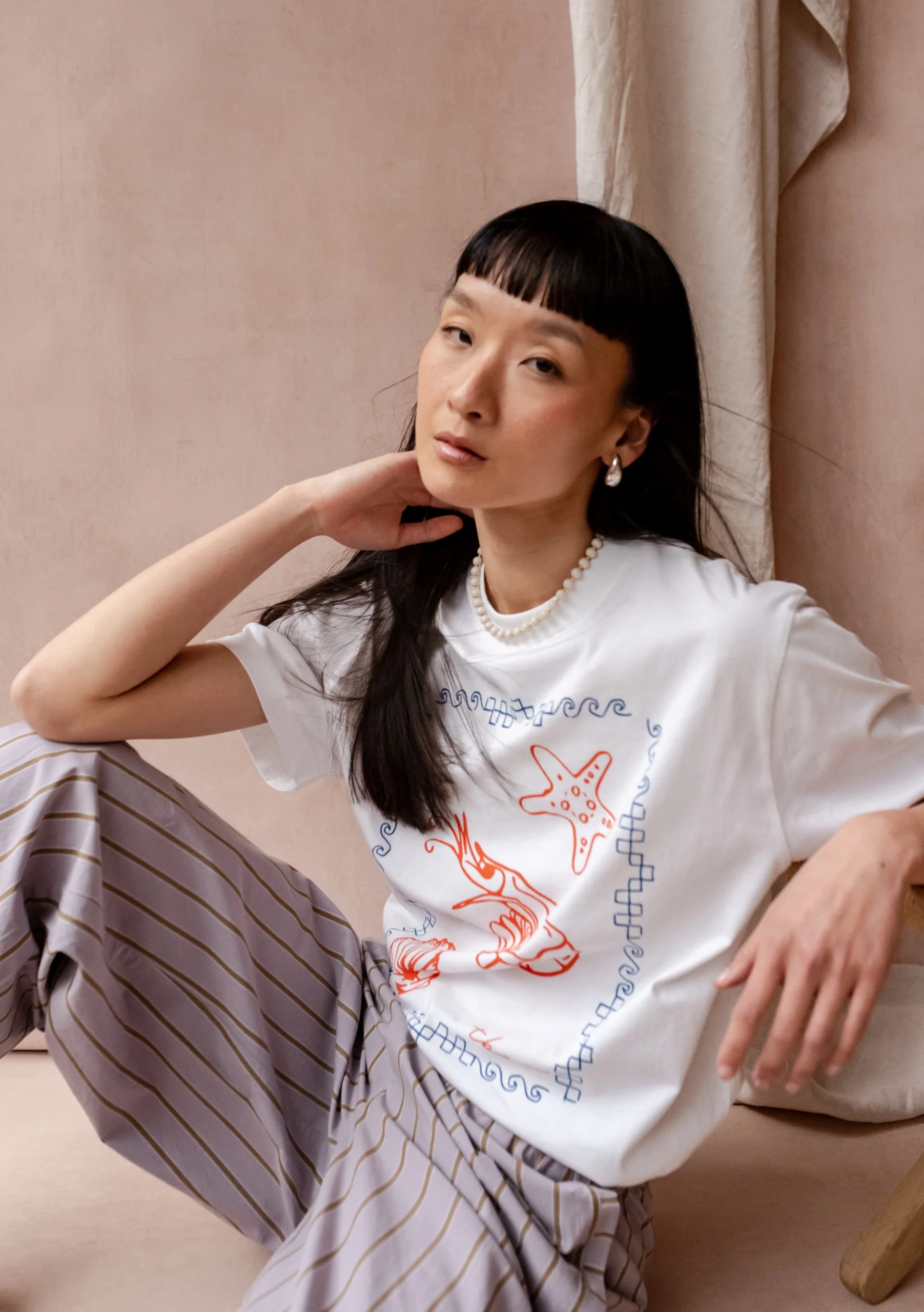 Cotton T-Shirt in White Shrimp - Image 4