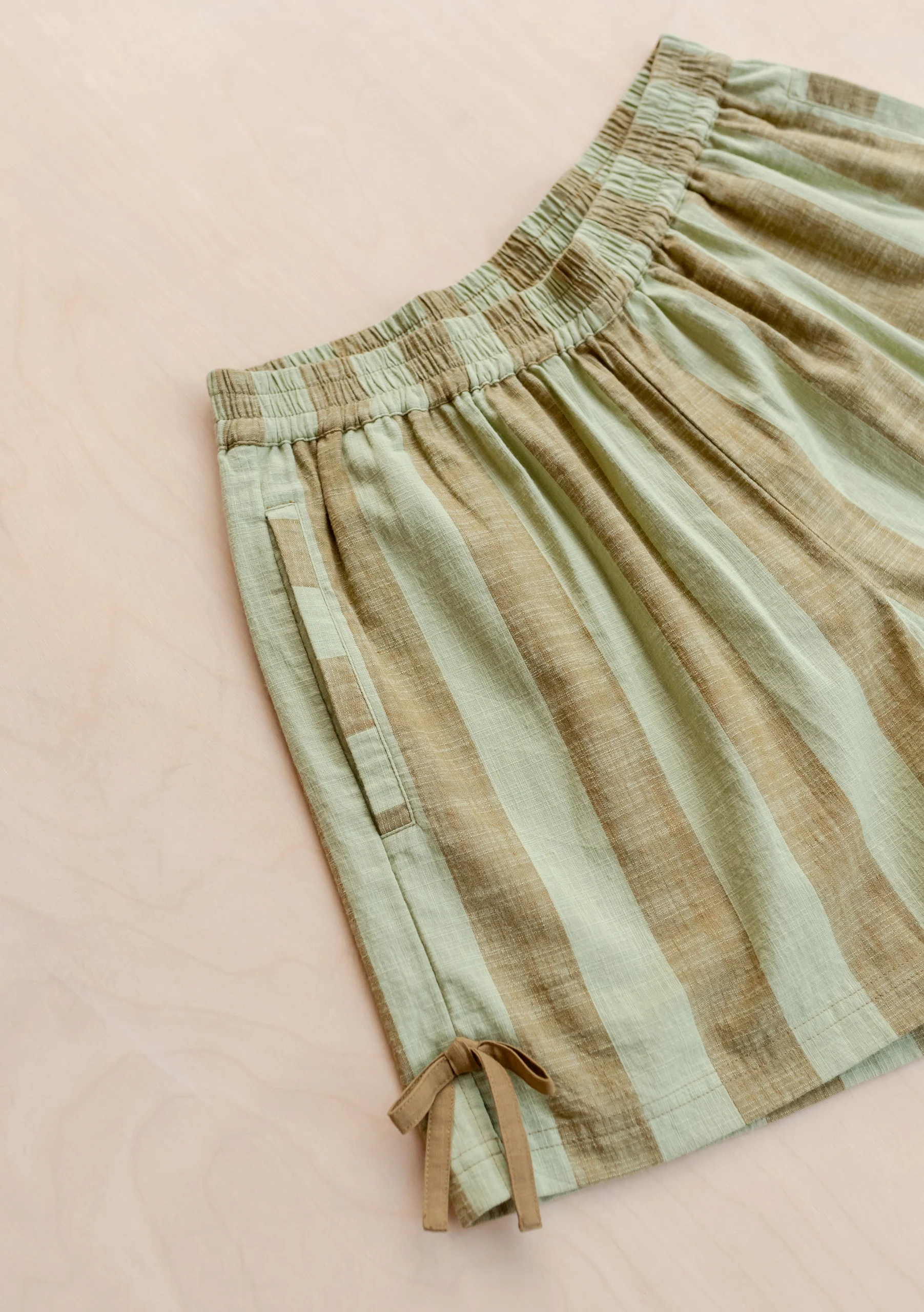 Cotton Tie Shorts in Green Stripe - Image 3