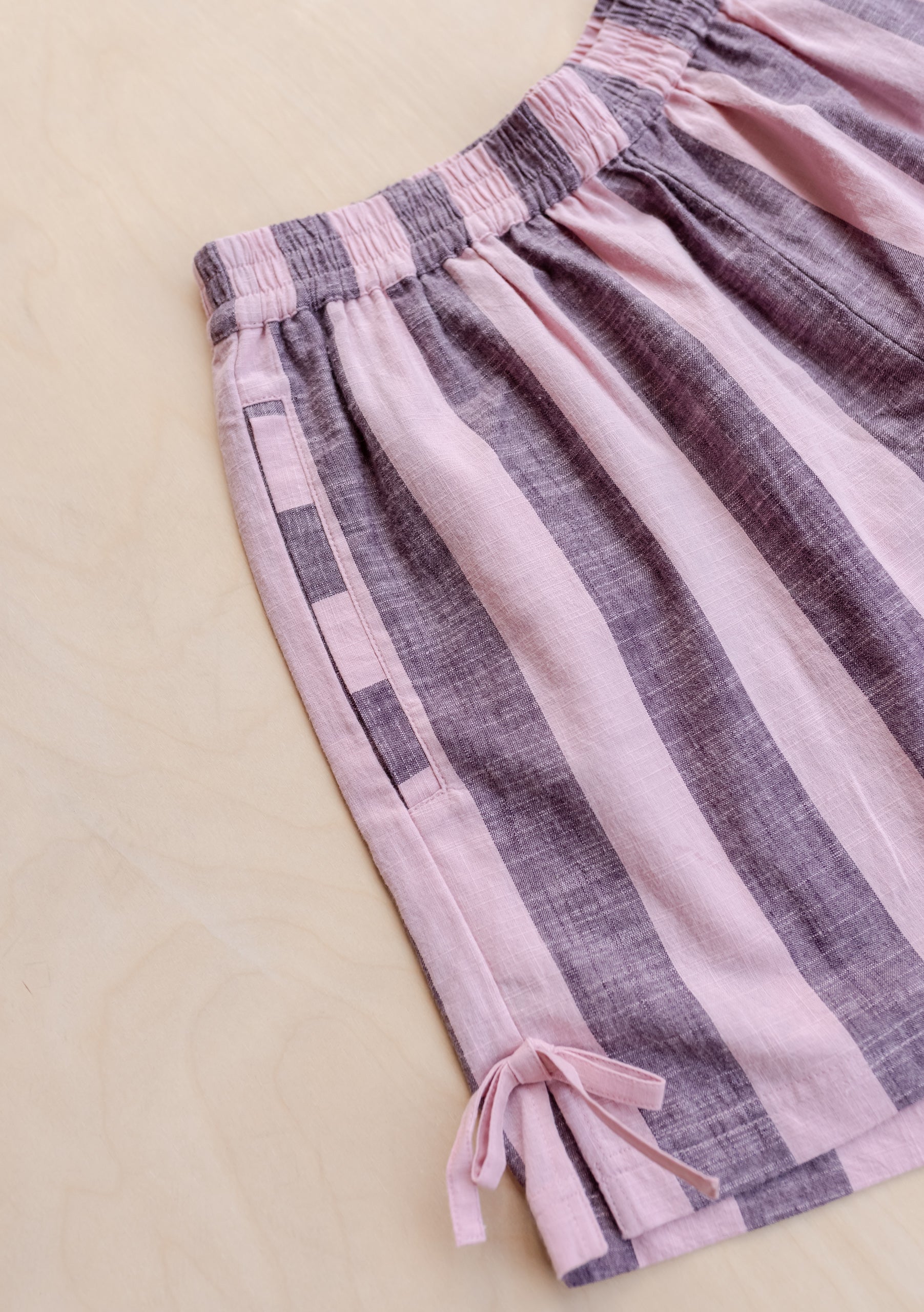 Cotton Tie Shorts in Pink & Burgundy Stripe - Image 4