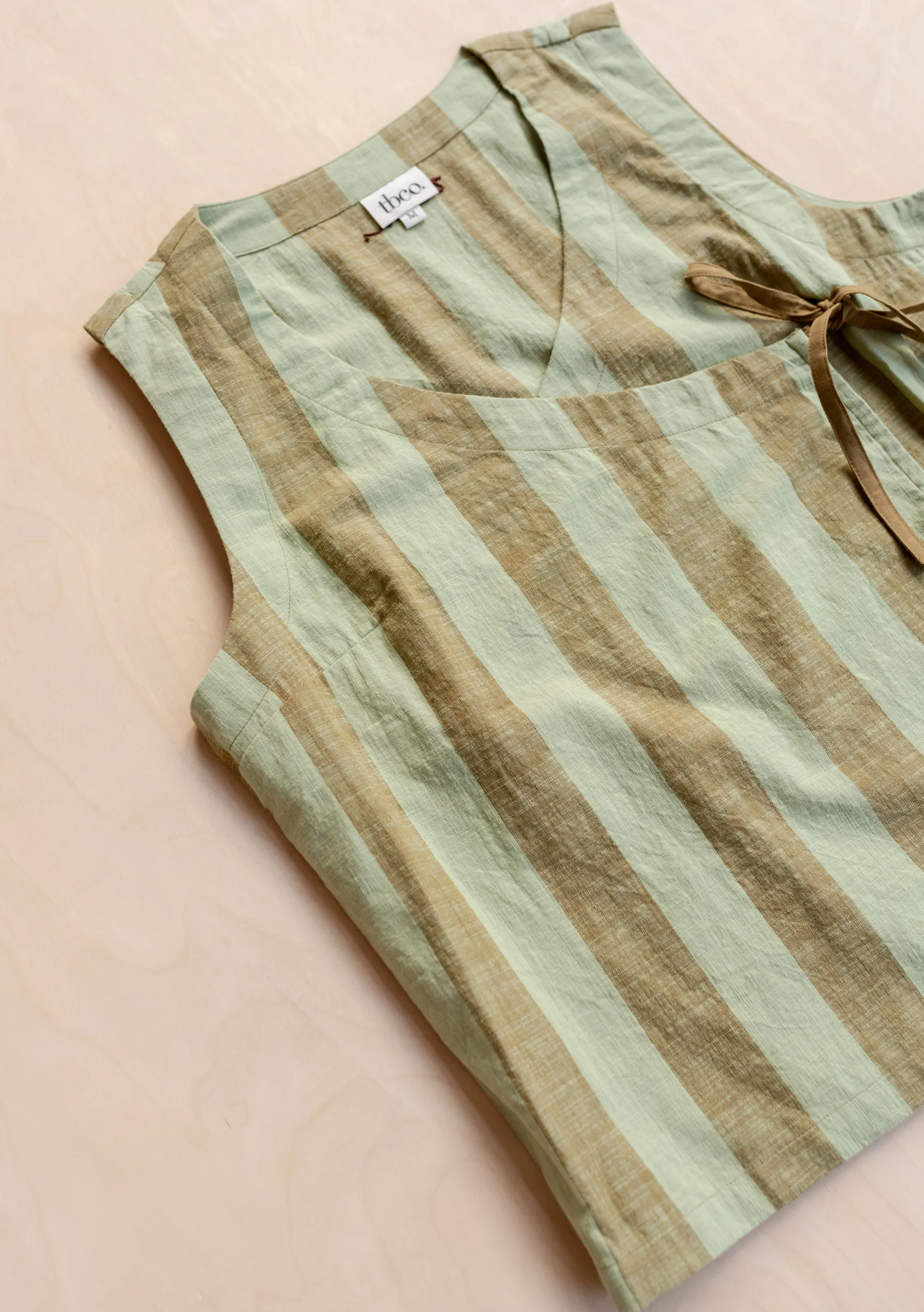 Cotton Tie Top in Green Stripe - Image 3