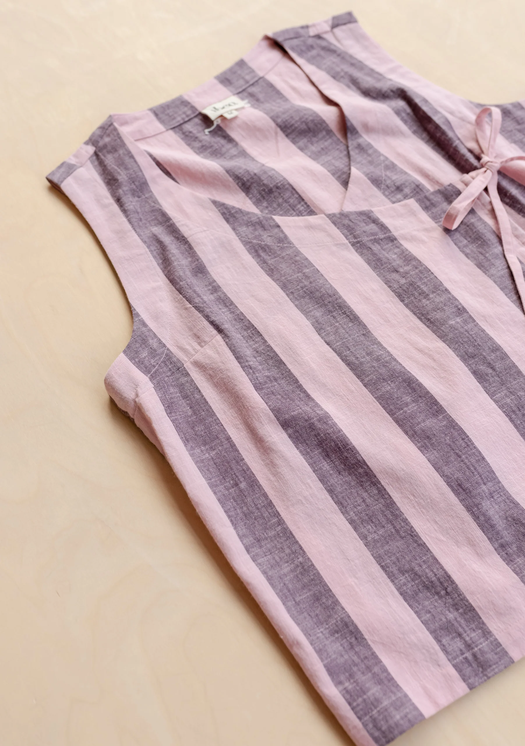 Cotton Tie Top in Pink & Burgundy Stripe - Image 4