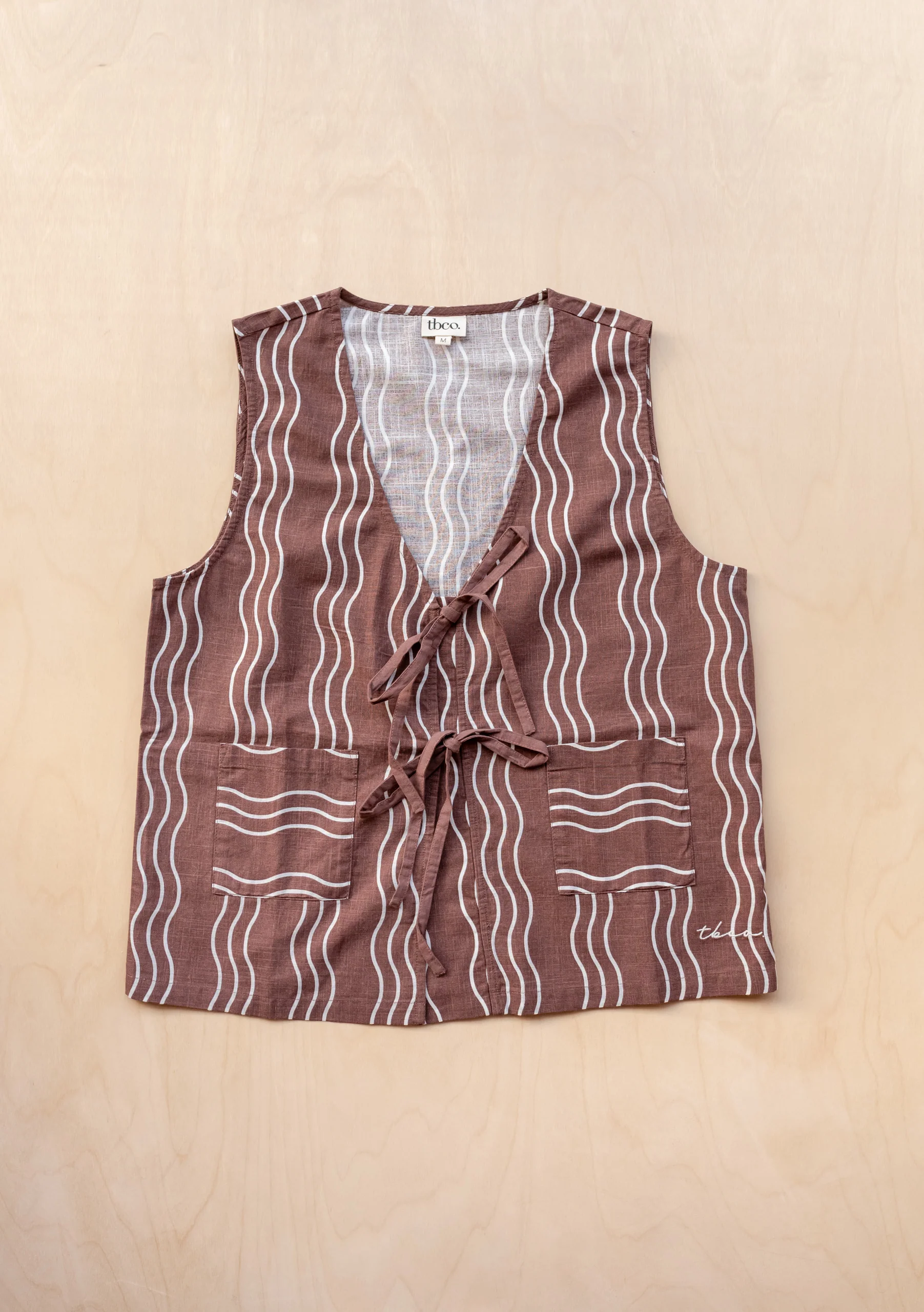 Cotton Tie Vest in Brown Wave - Image 3