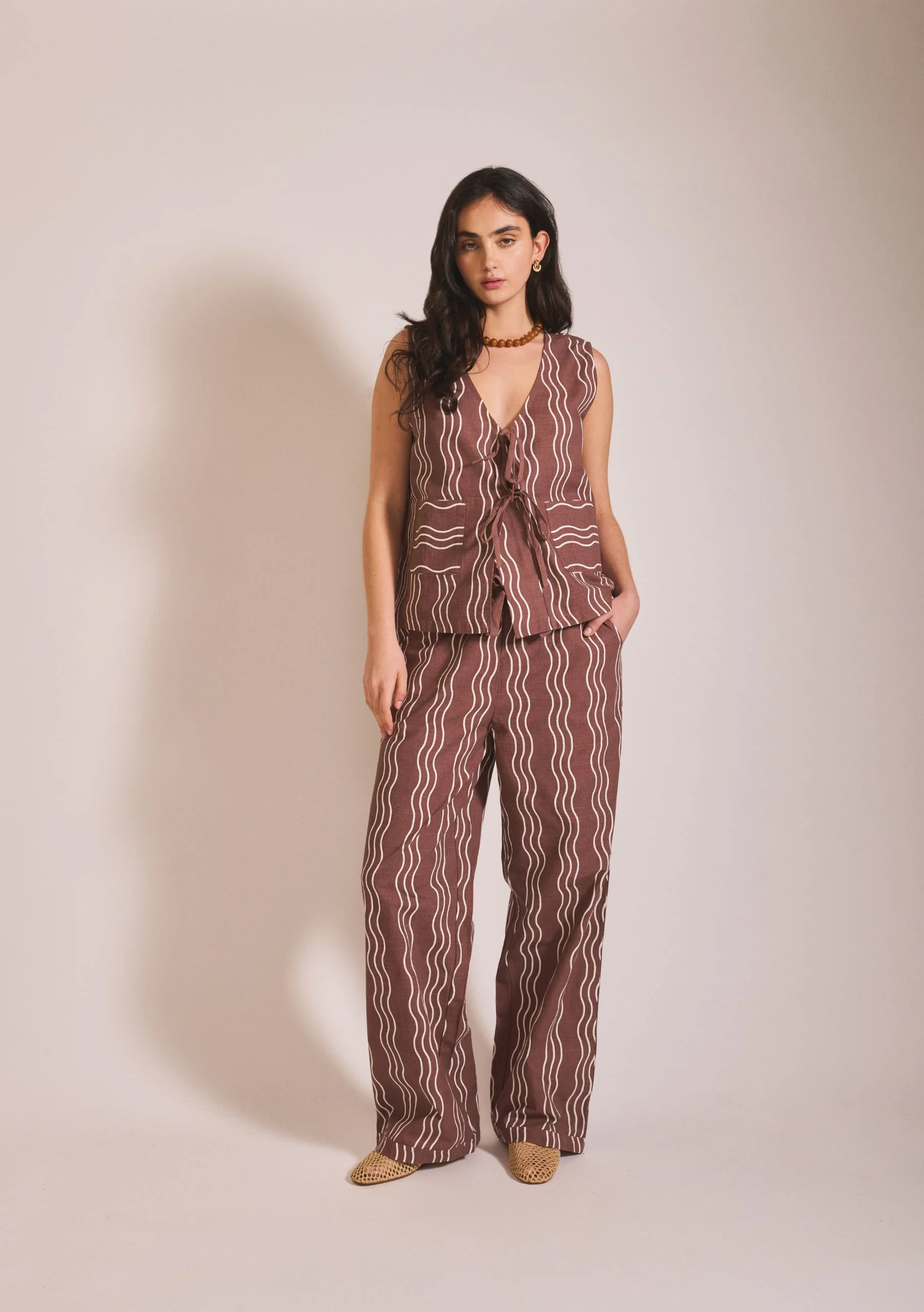 Cotton Tie Vest in Brown Wave - Image 4