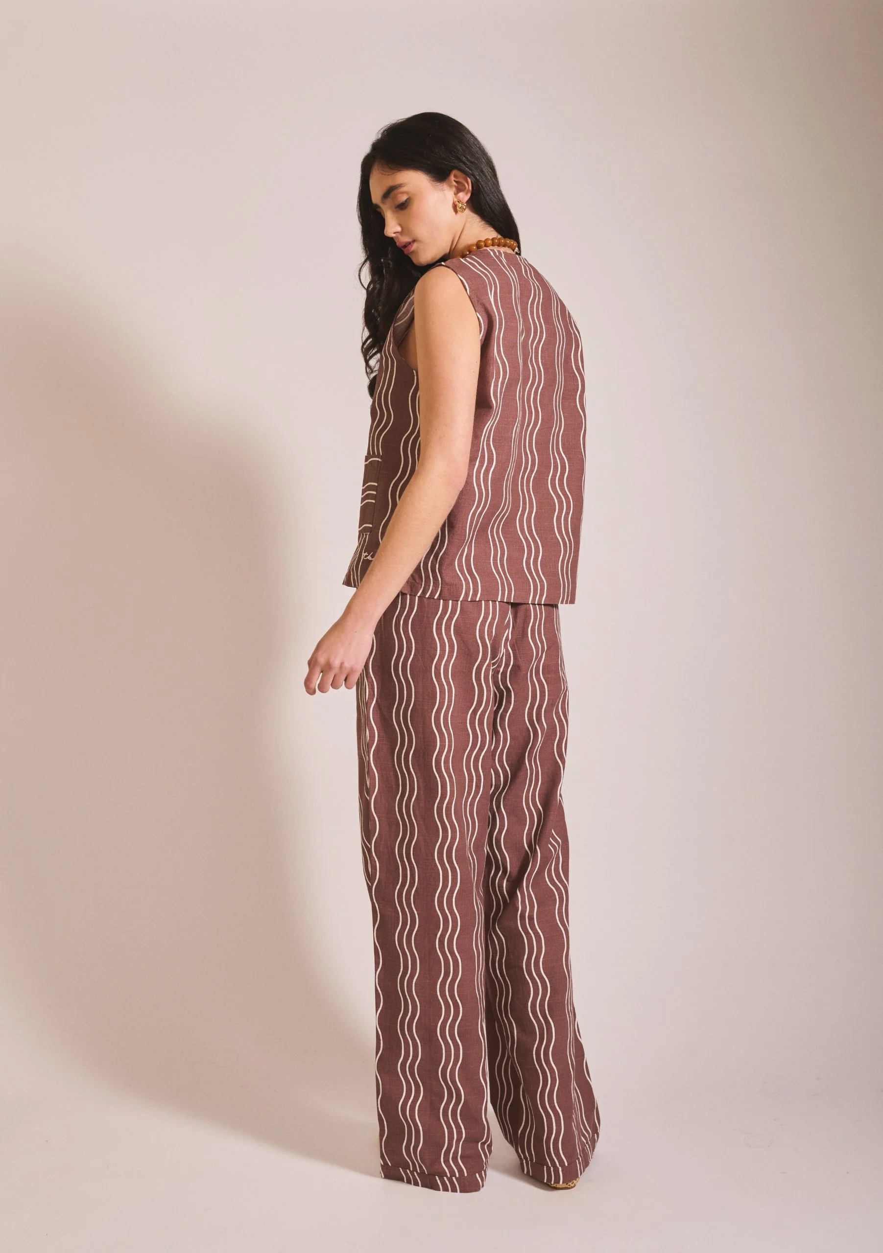 Cotton Trousers in Brown Wave - Image 6