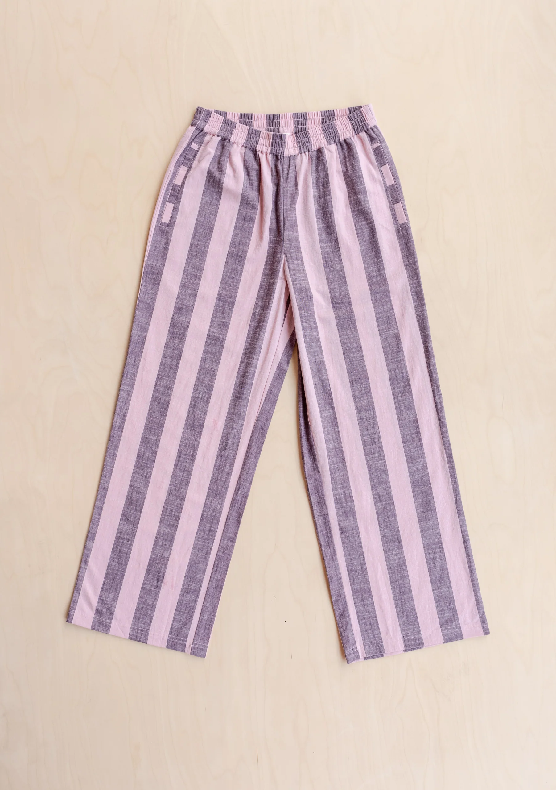 Cotton Trousers in Pink & Burgundy Stripe - Image 2
