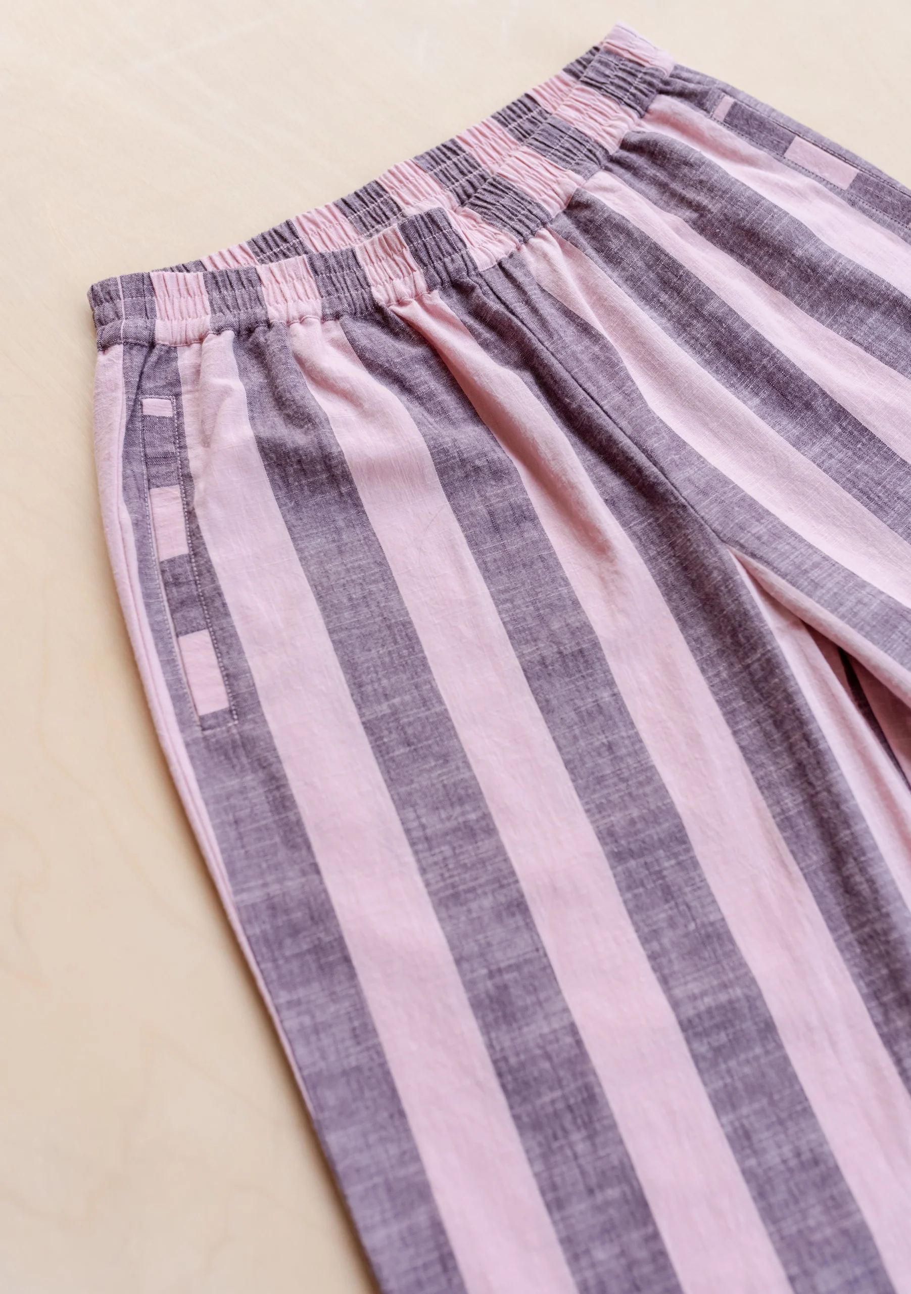 Cotton Trousers in Pink & Burgundy Stripe - Image 3