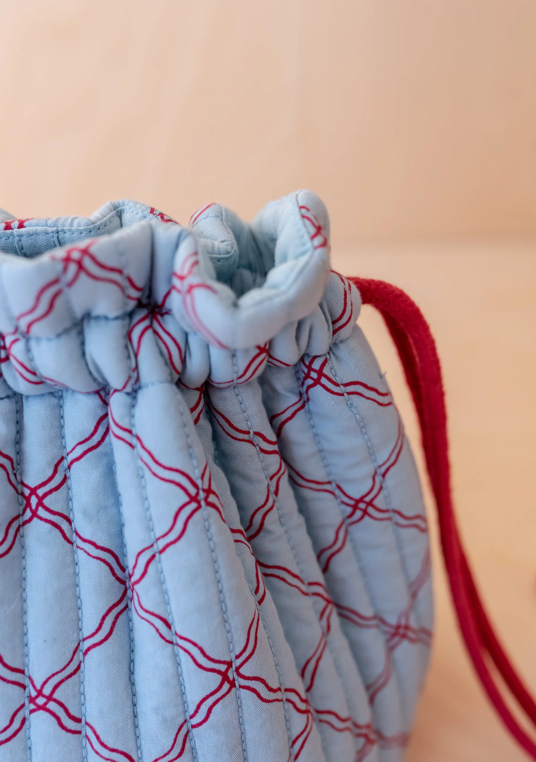 Cotton Wash Bag in Blue Lattice - Image 2