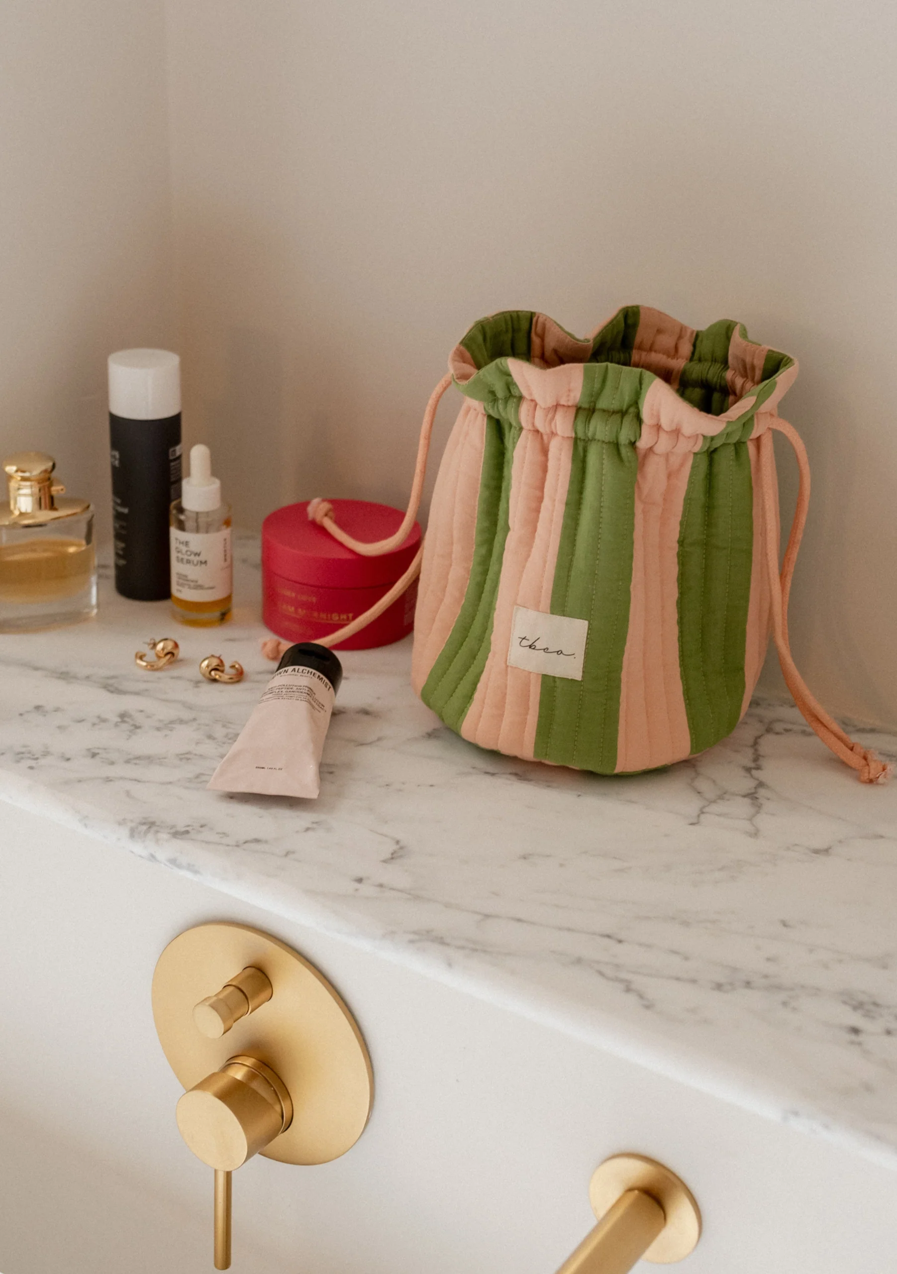 Cotton Wash Bag in Green Stripe - Image 2