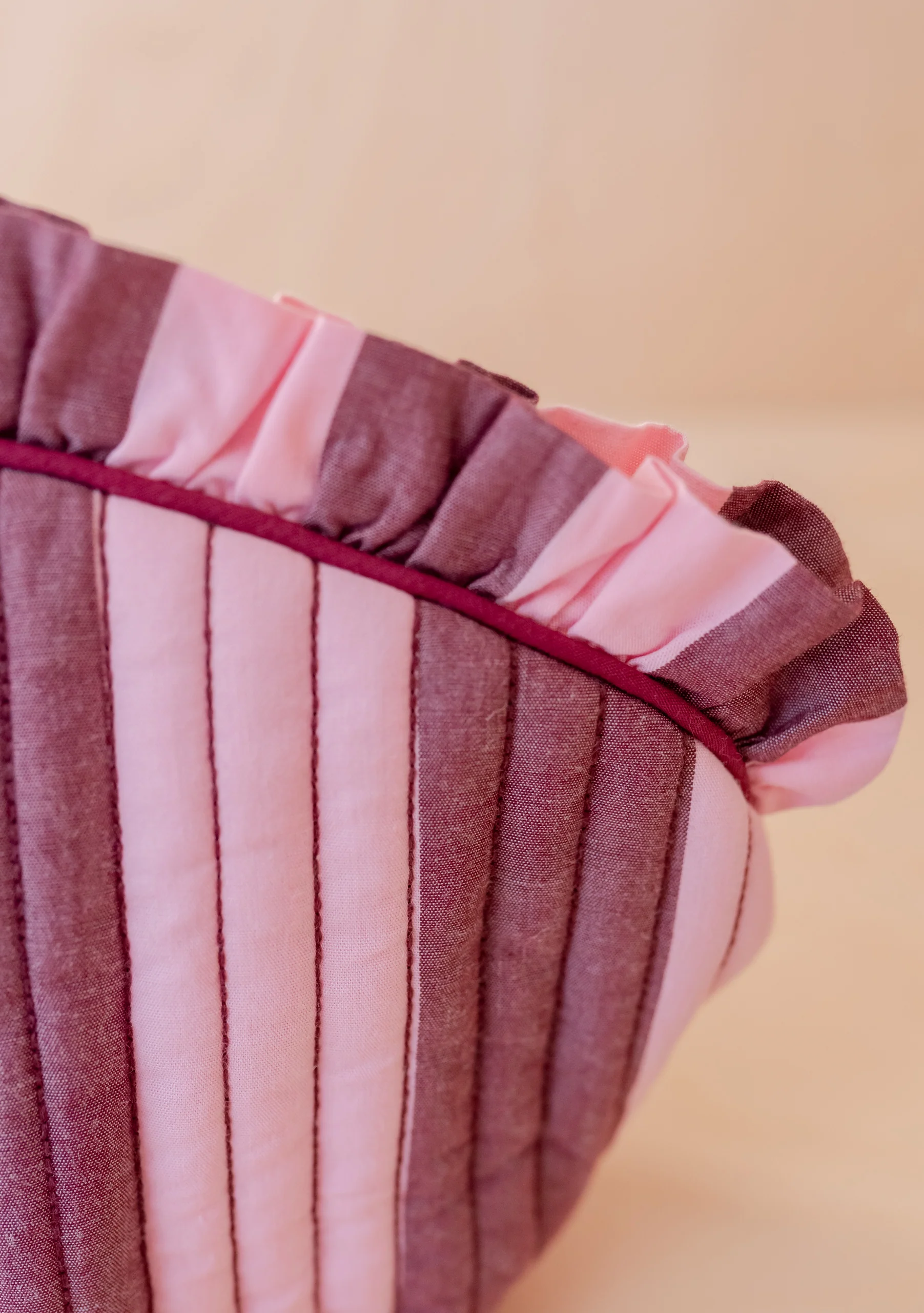 Cotton Wash Bag in Pink & Burgundy Stripe - Image 2