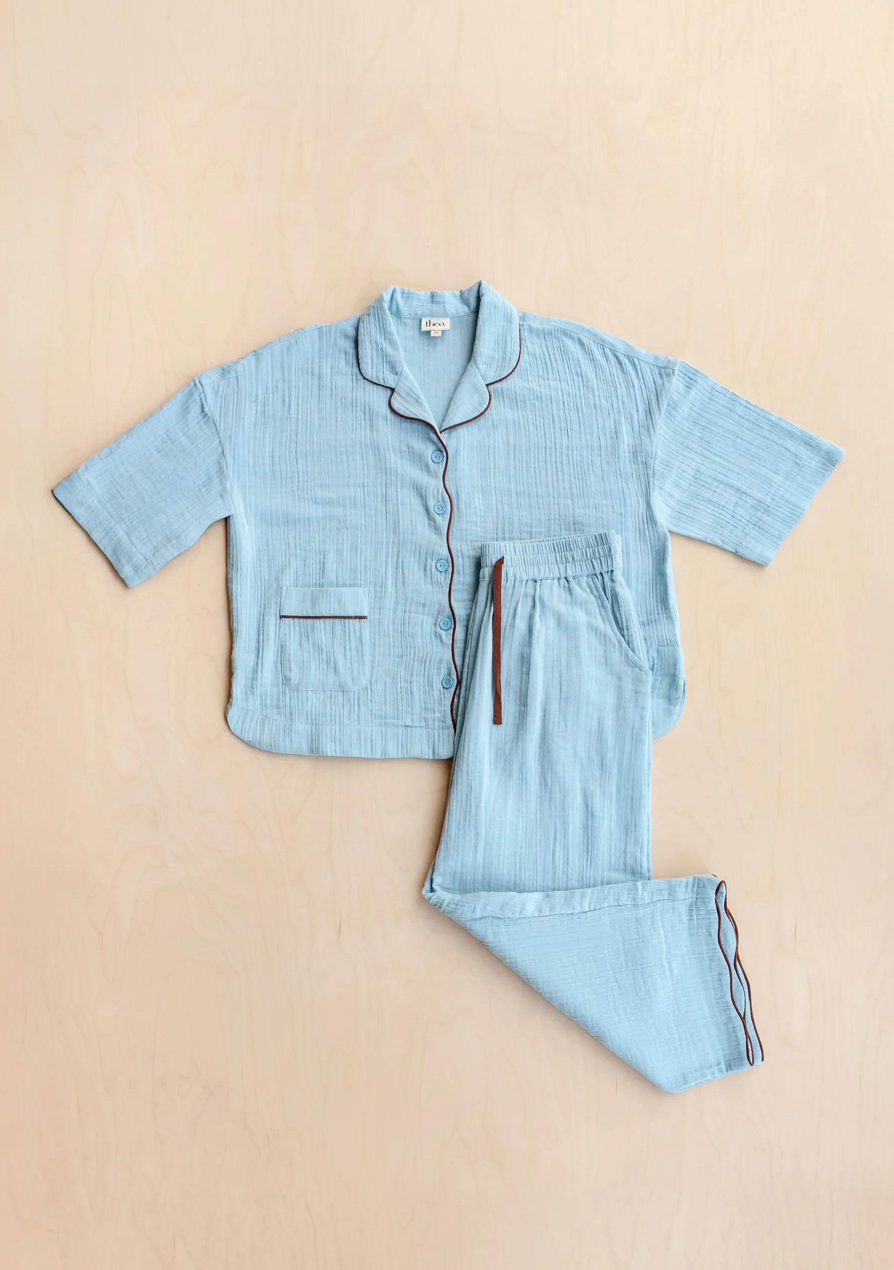 Cropped Cotton Pyjamas in Blue - Image 3