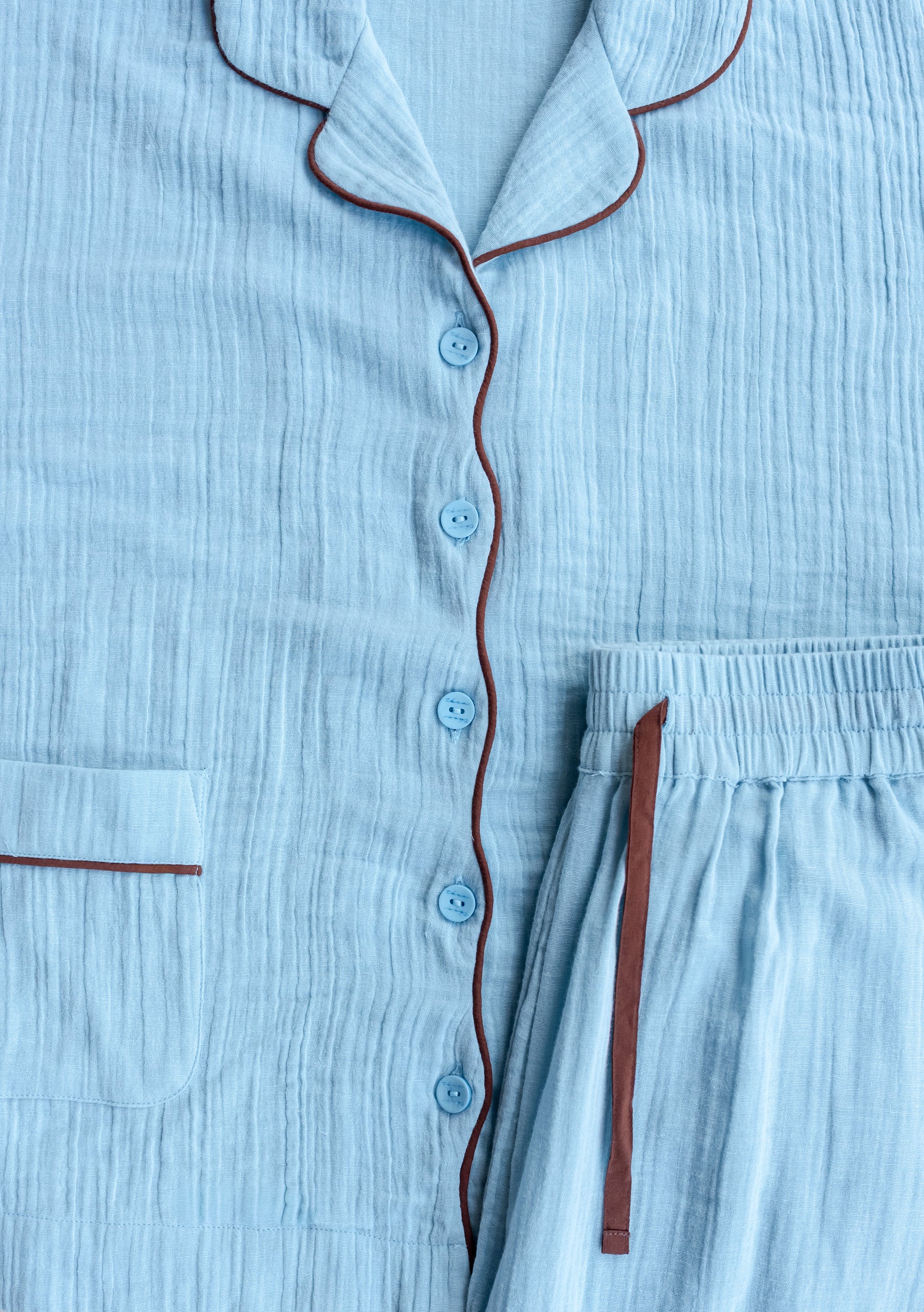 Cropped Cotton Pyjamas in Blue - Image 5