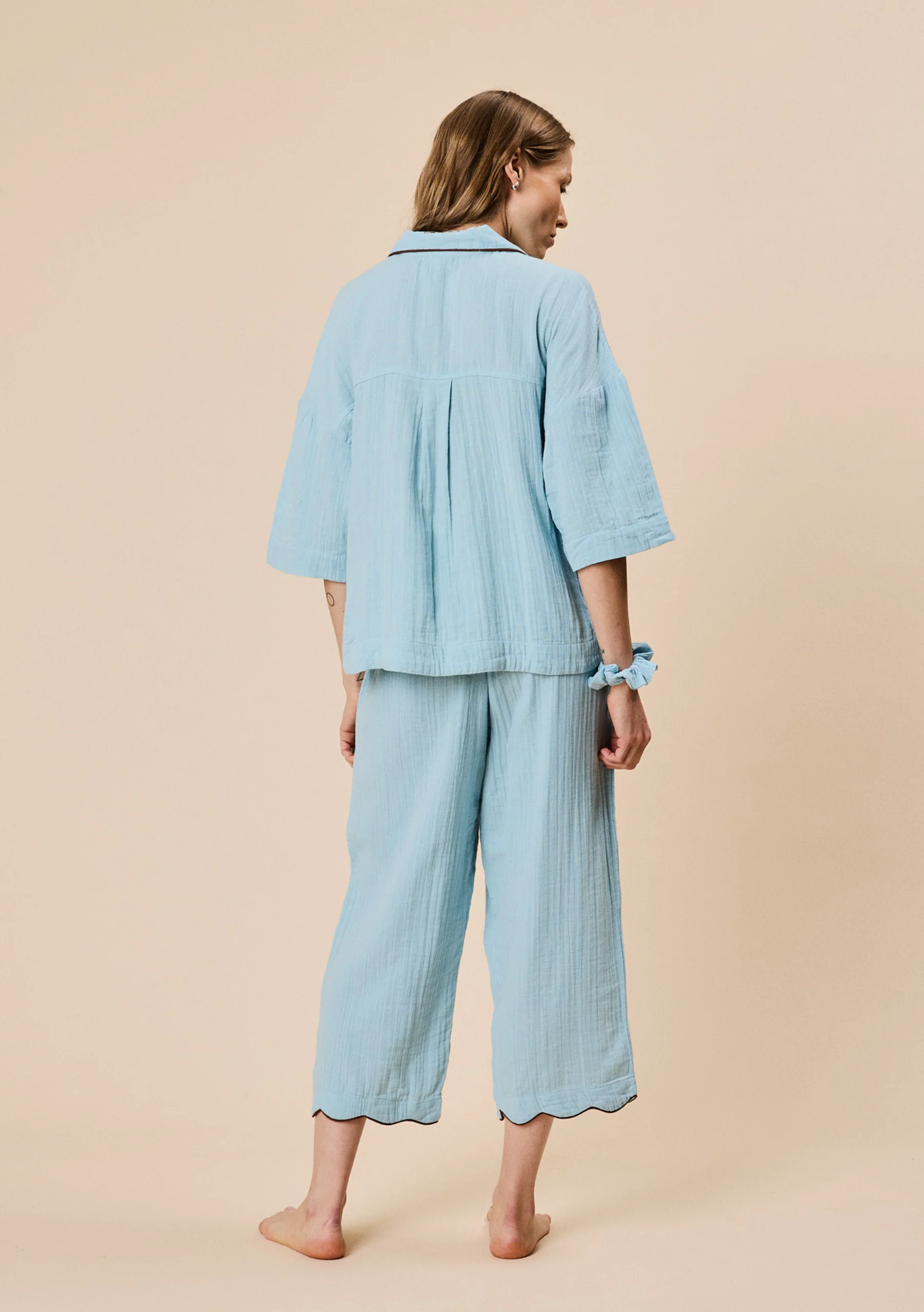 Cropped Cotton Pyjamas in Blue - Image 8