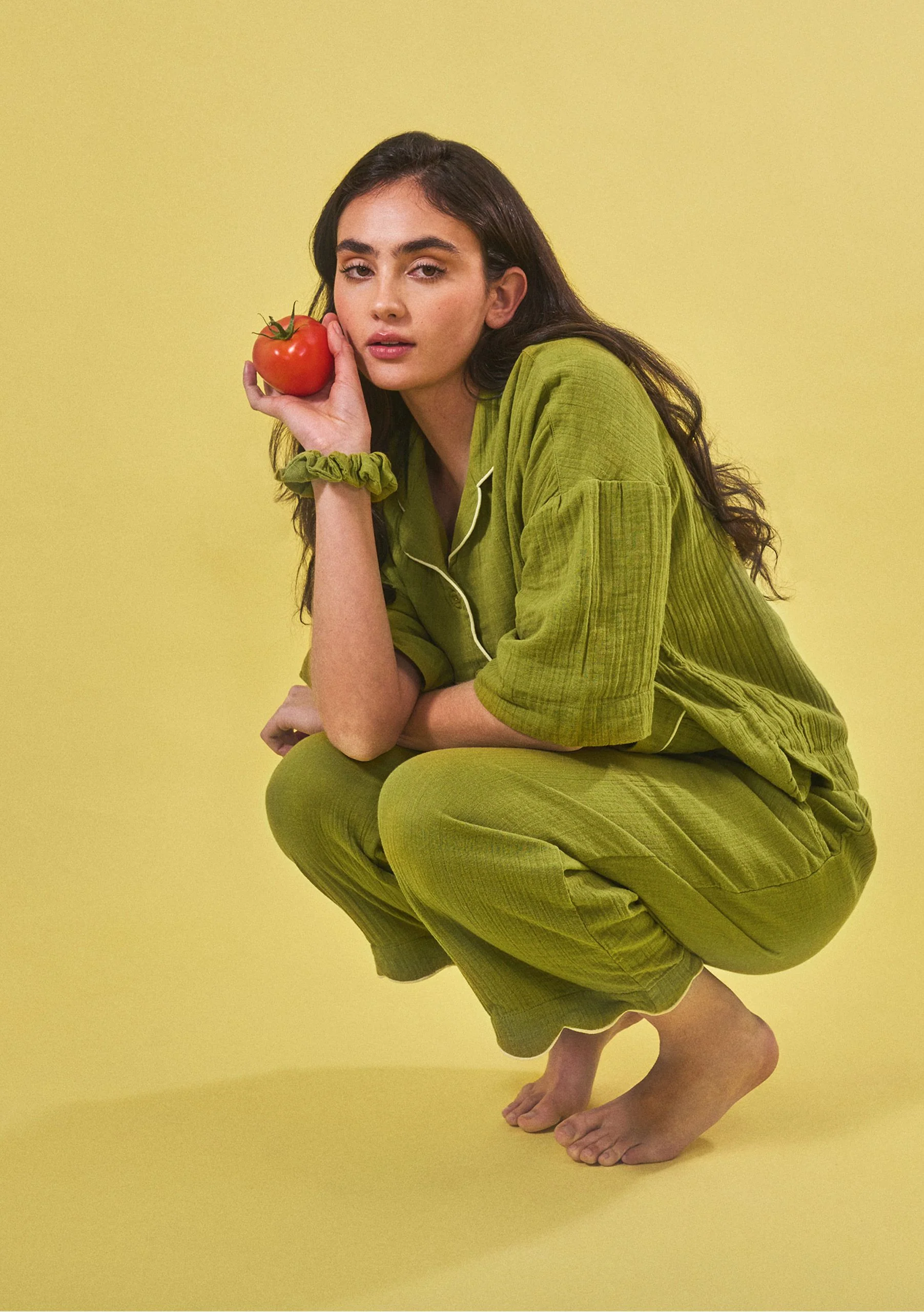 Cropped Cotton Pyjamas in Green - Image 2