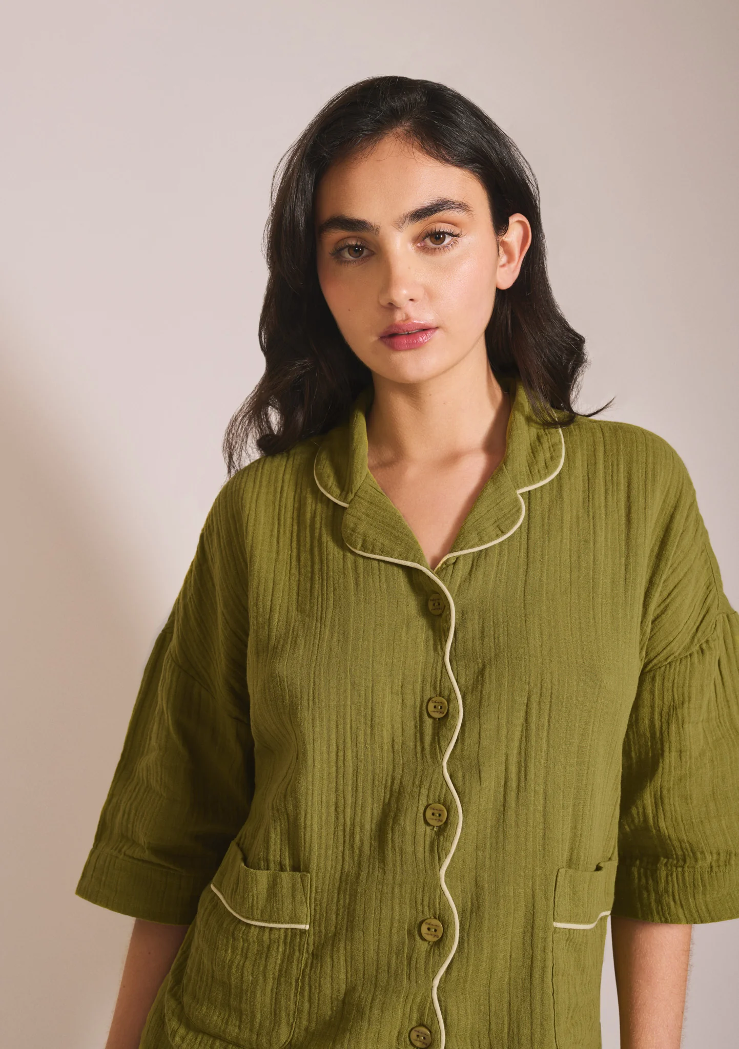 Cropped Cotton Pyjamas in Green - Image 4