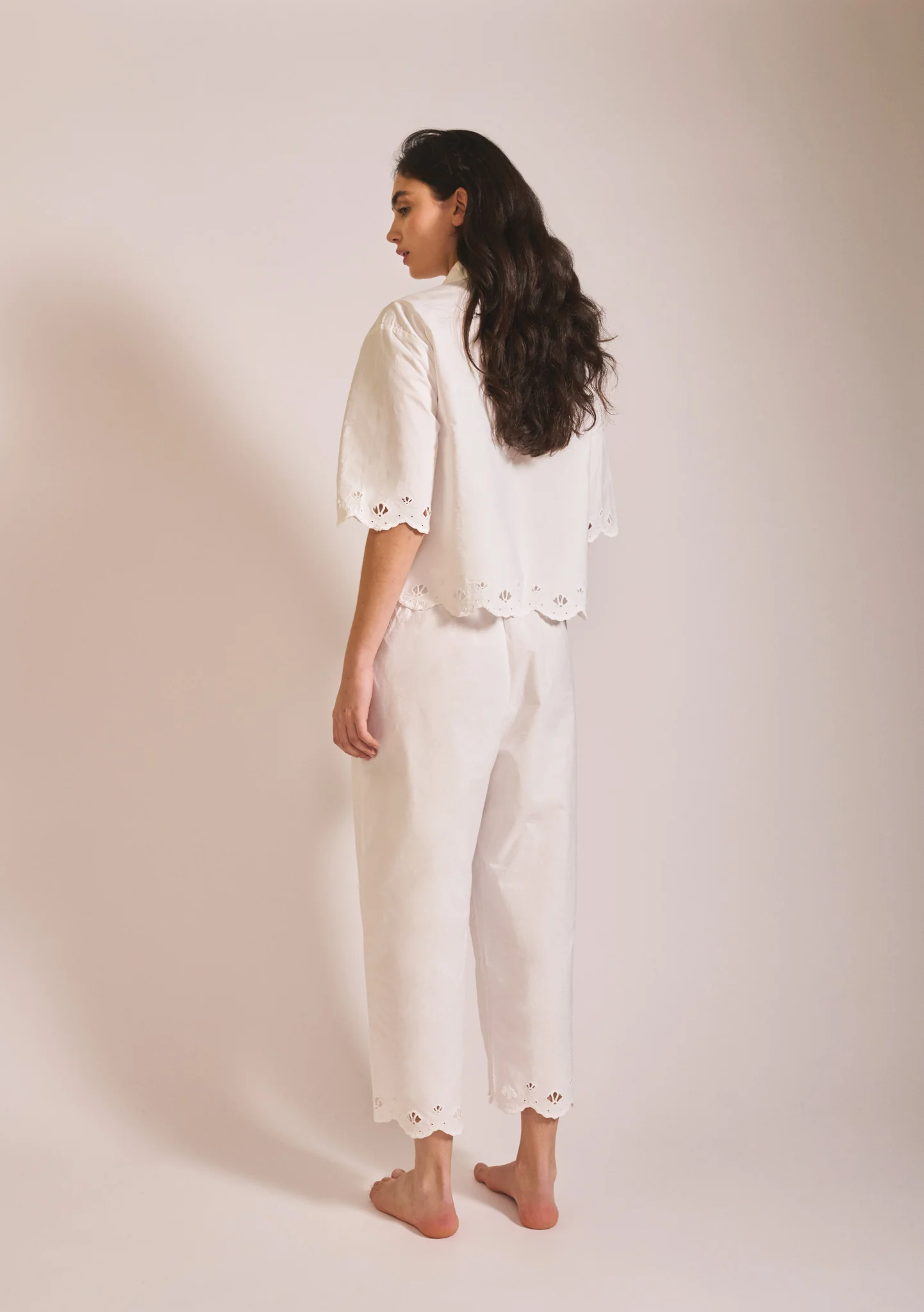 Cropped Cotton Pyjamas in White Shell - Image 4
