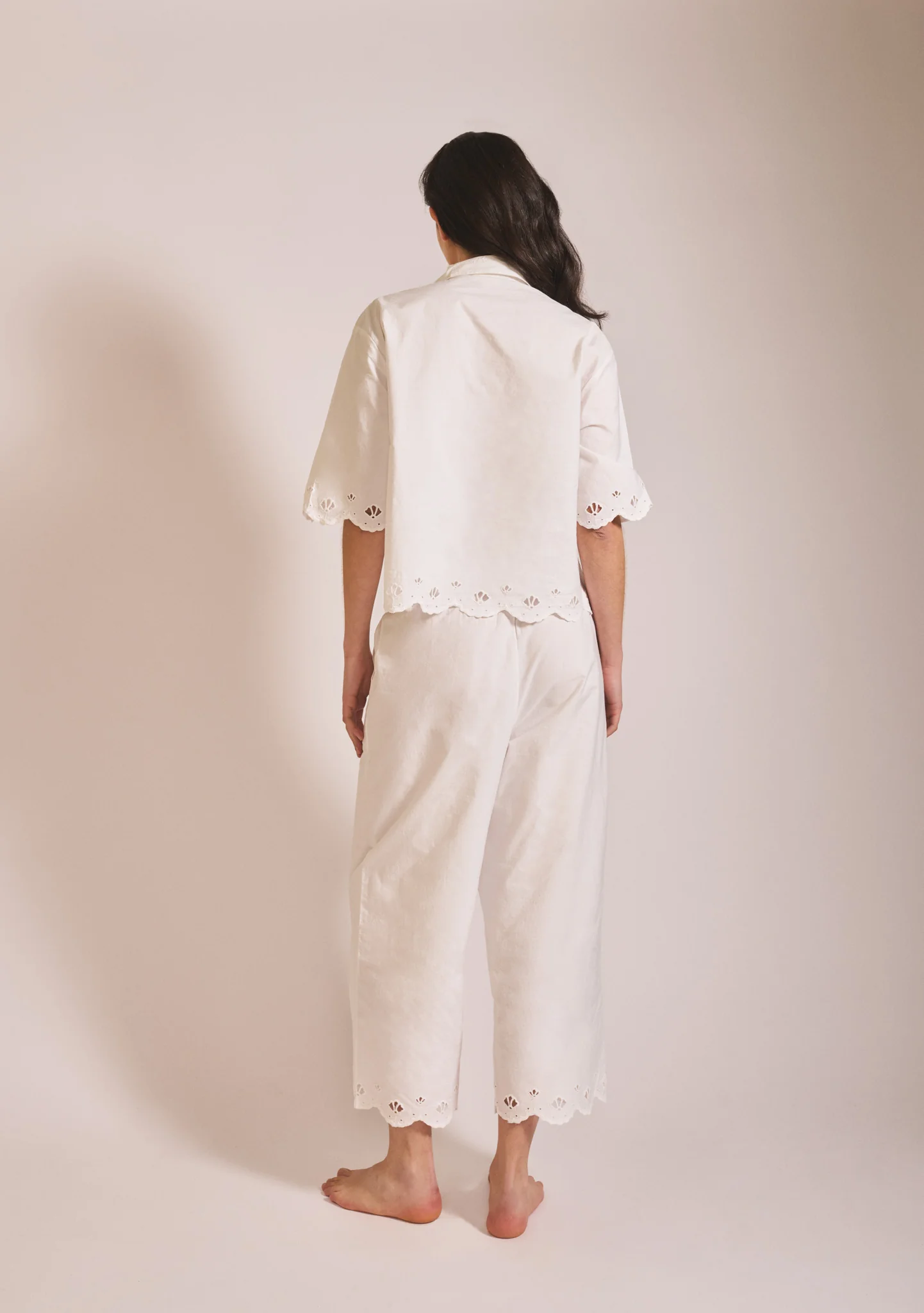 Cropped Cotton Pyjamas in White Shell - Image 5