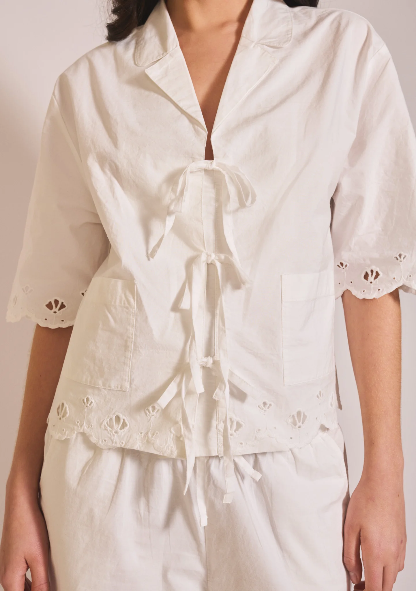 Cropped Cotton Pyjamas in White Shell - Image 6