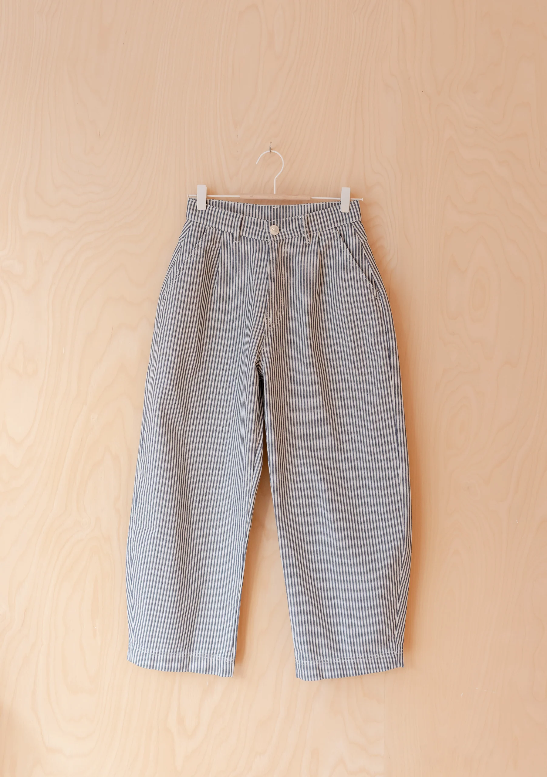 Denim Barrel Leg Trousers in Herringbone Stripe - Image 2
