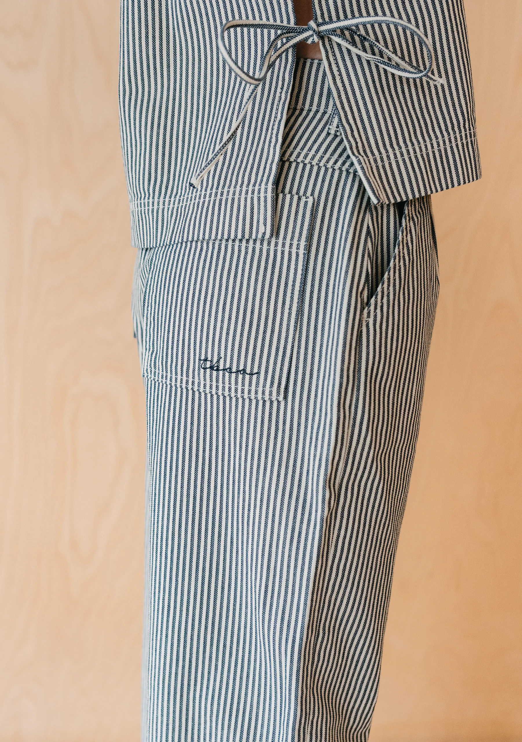 Denim Barrel Leg Trousers in Herringbone Stripe - Image 3