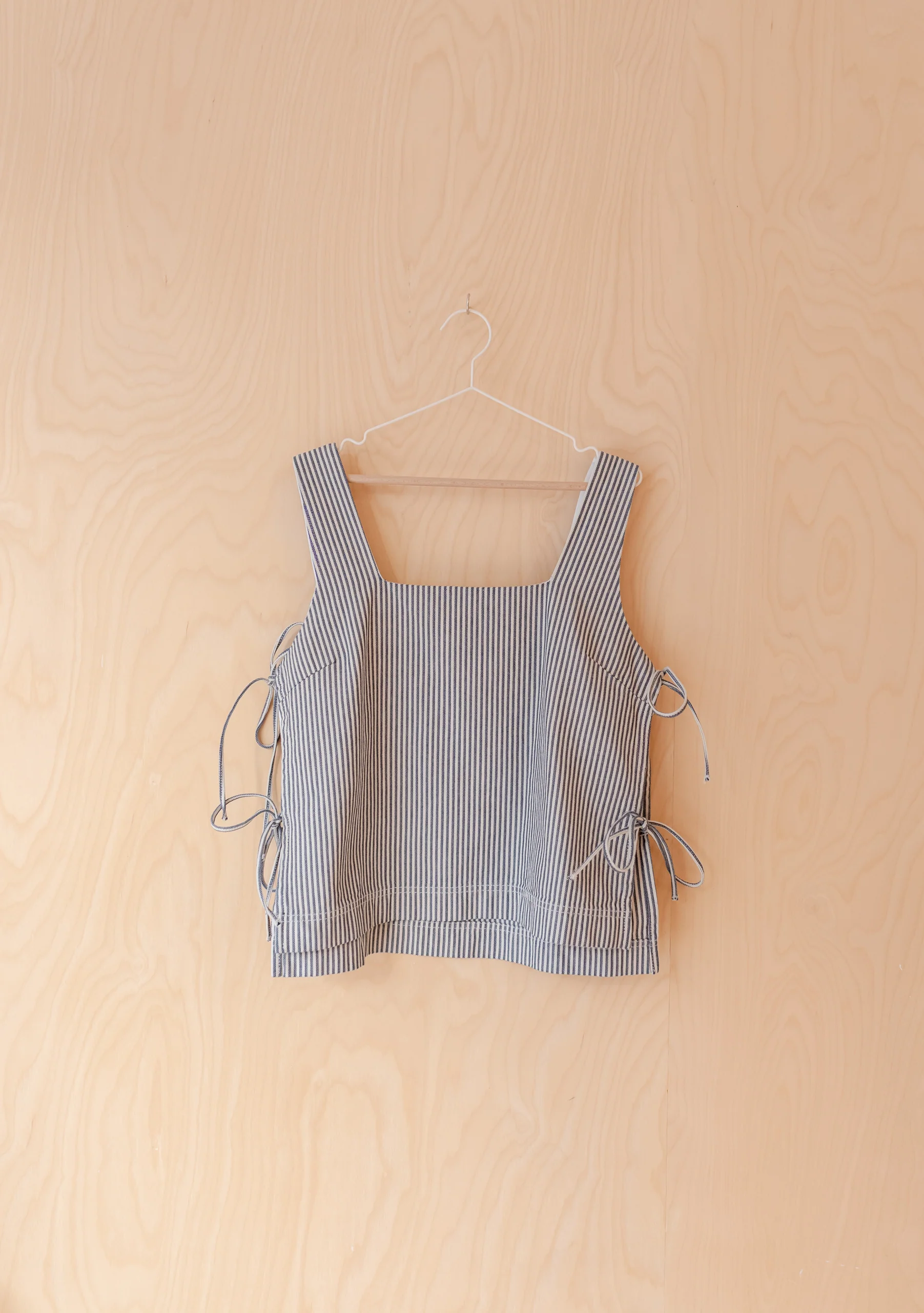 Denim Side Tie Top in Herringbone Stripe - Image 2