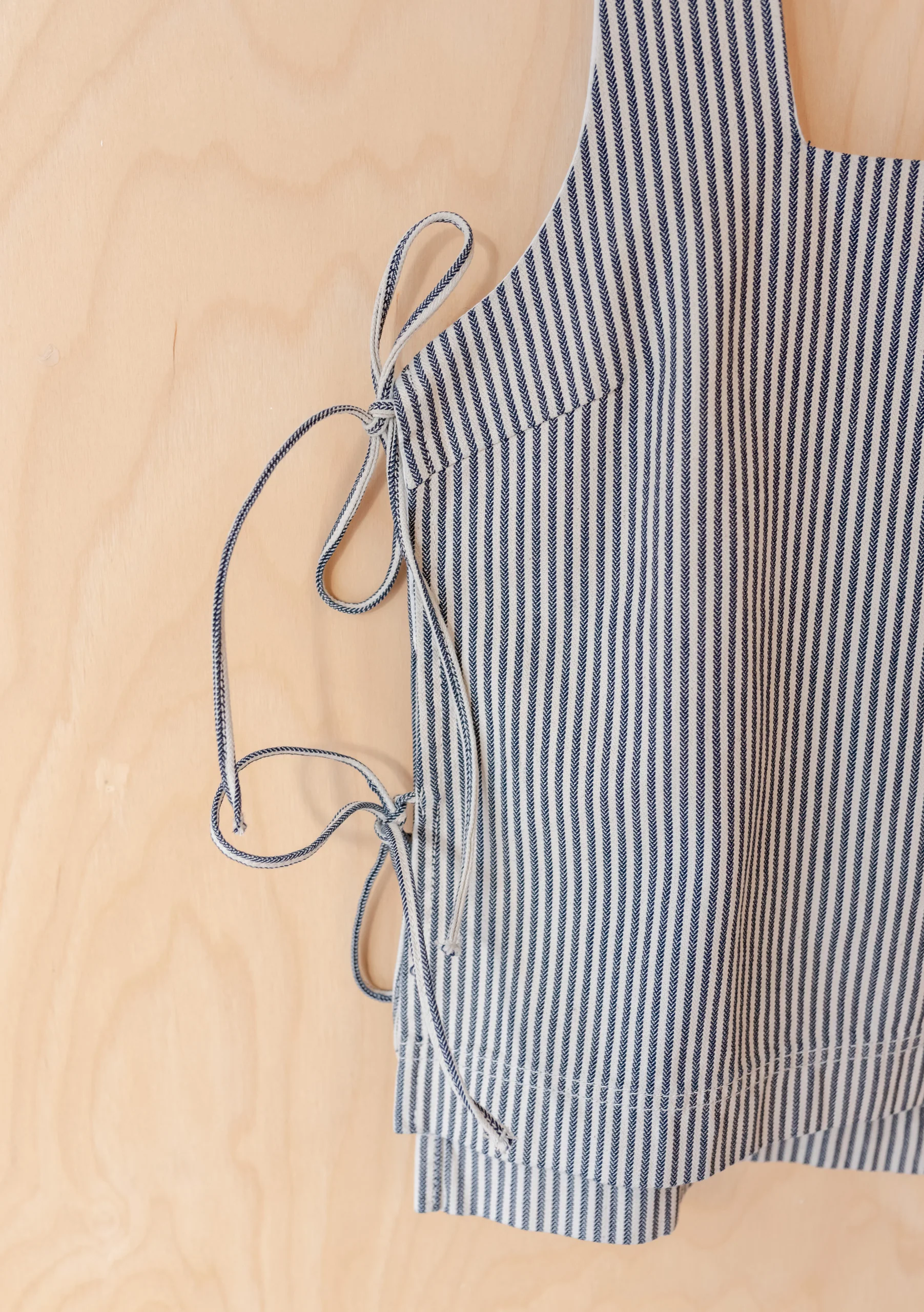 Denim Side Tie Top in Herringbone Stripe - Image 4