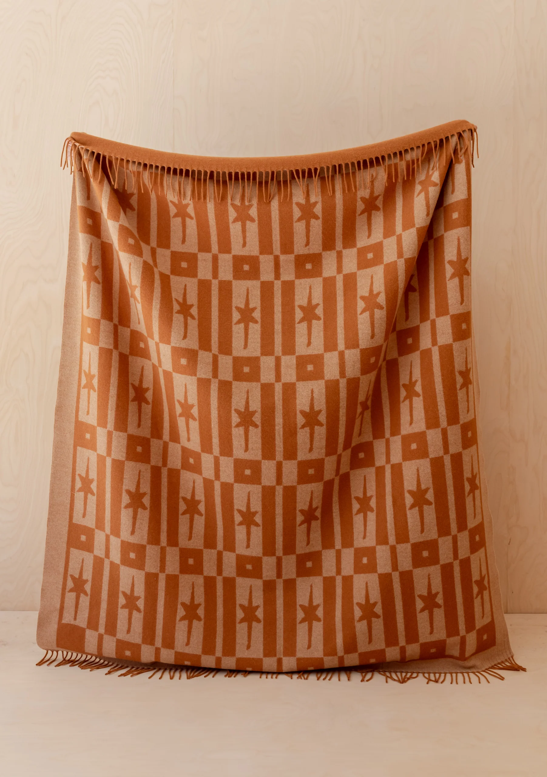 Lambswool Blanket in Almond Celestial Tile Jacquard - Image 3