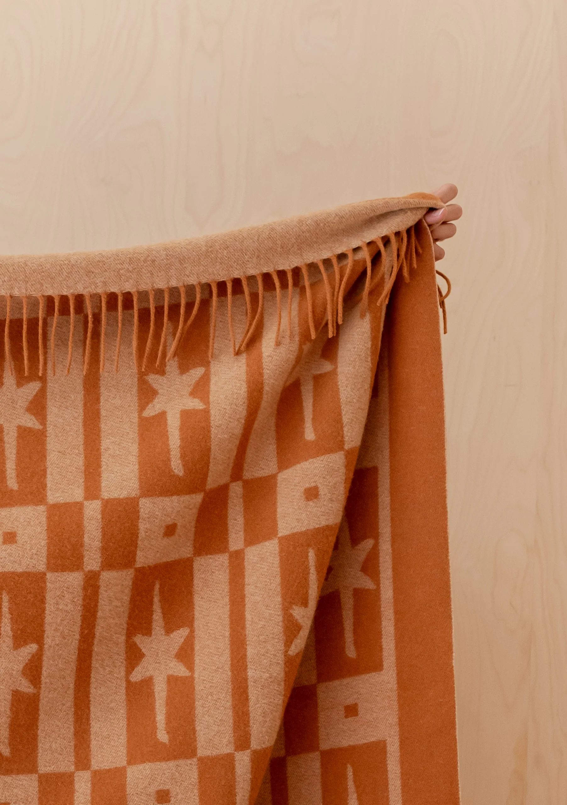 Lambswool Blanket in Almond Celestial Tile Jacquard - Image 5