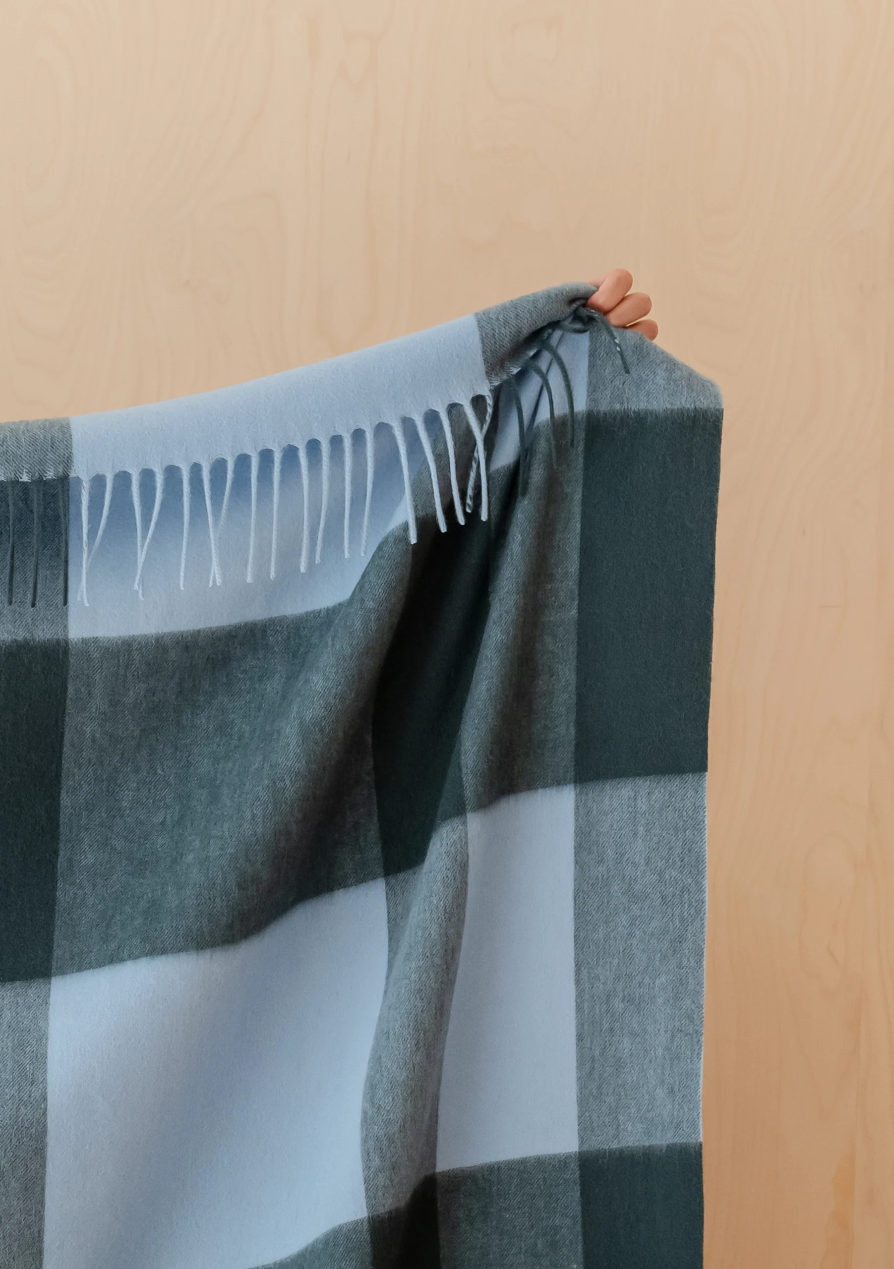 Lambswool Blanket in Green Modern Check - Image 3