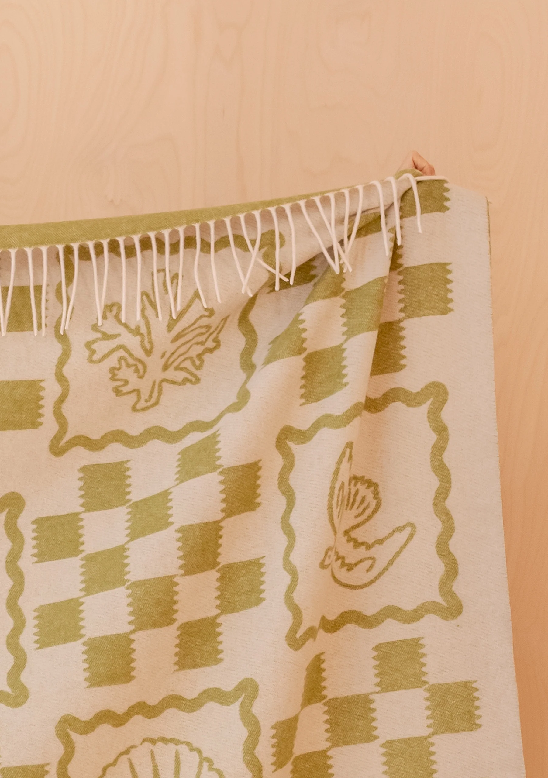 Lambswool Blanket in Green Motif - Image 3