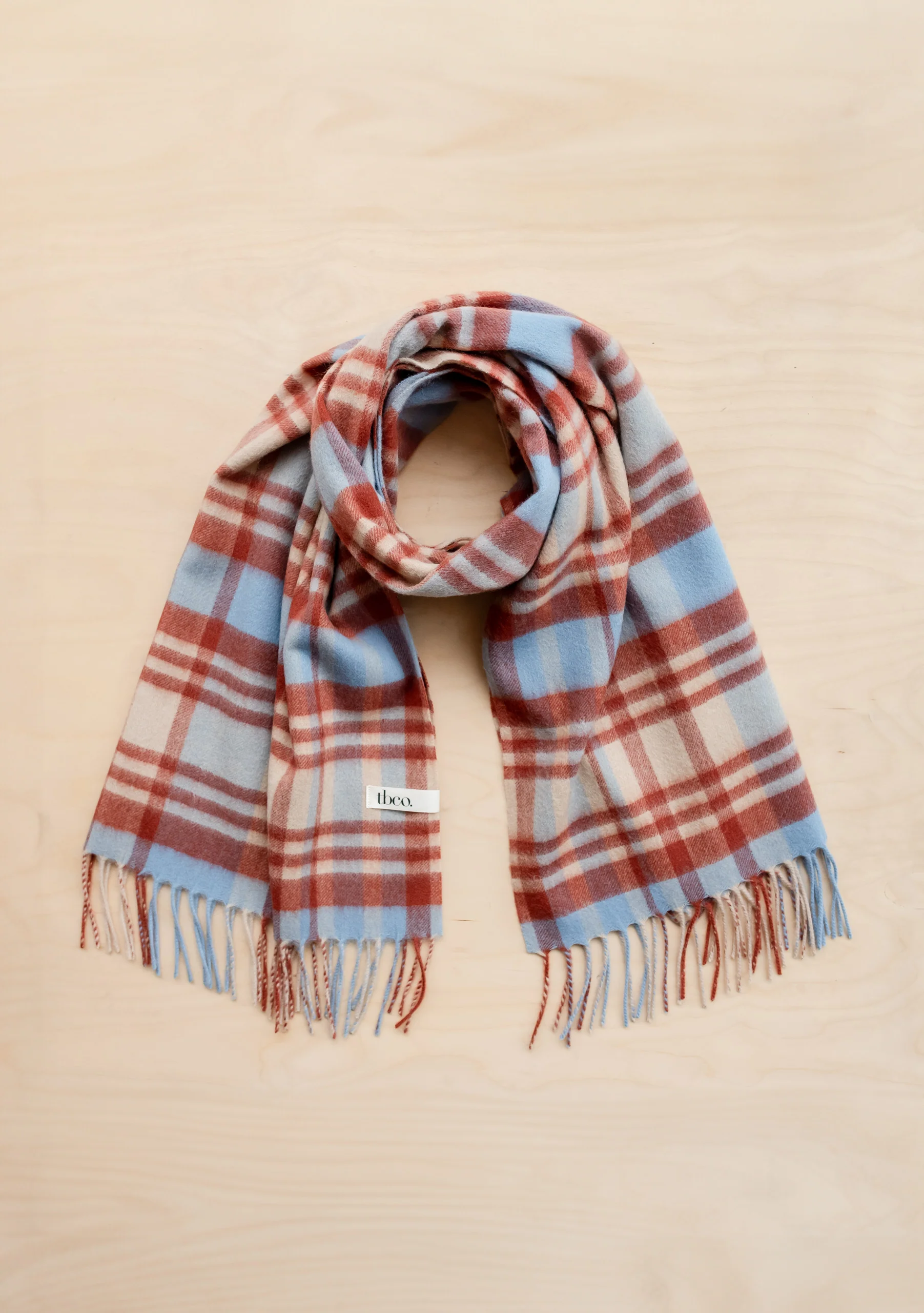 Lambswool Blanket Scarf in Blue Tartan Check - Image 2