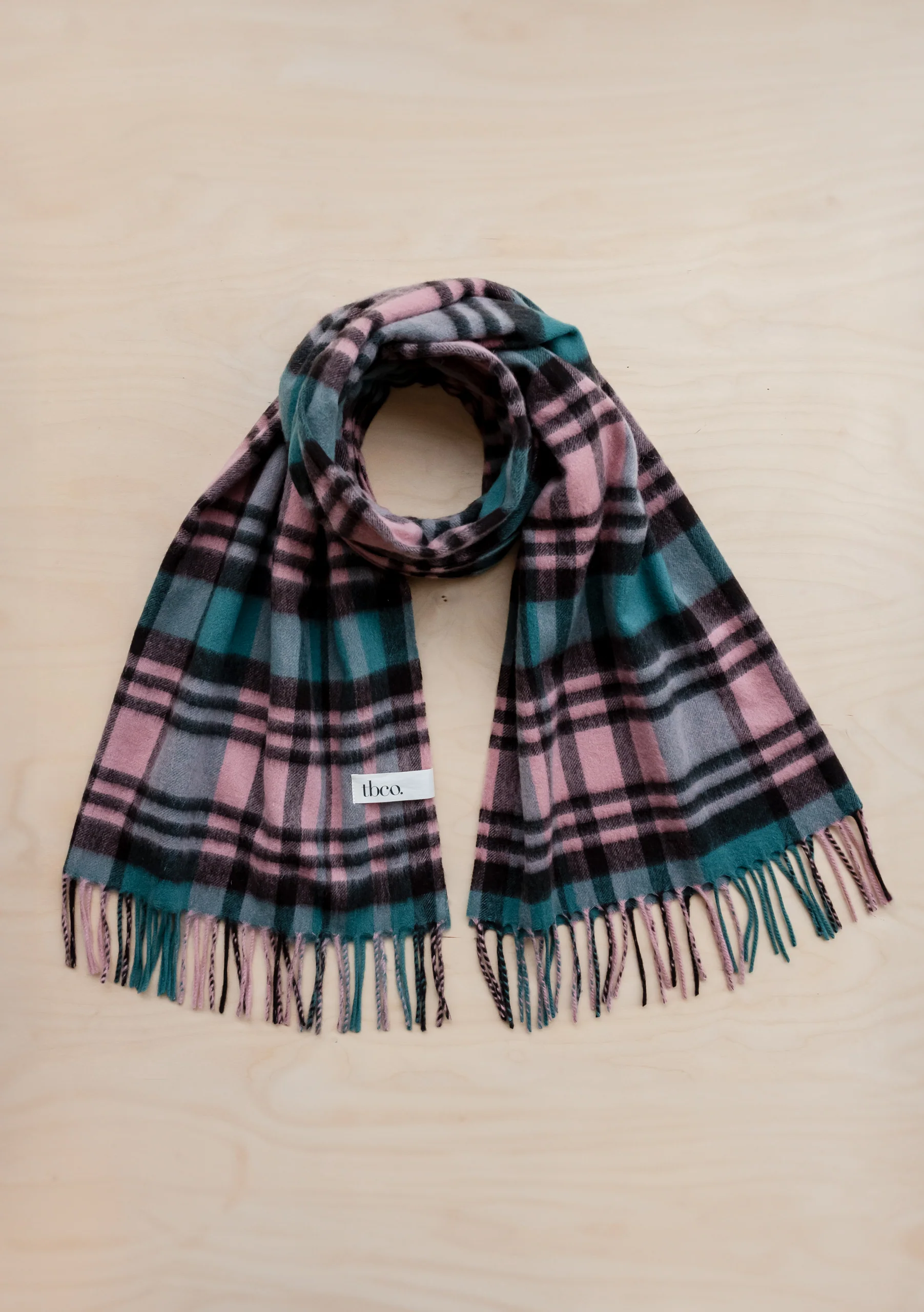 Lambswool Blanket Scarf in Green Tartan Check - Image 2
