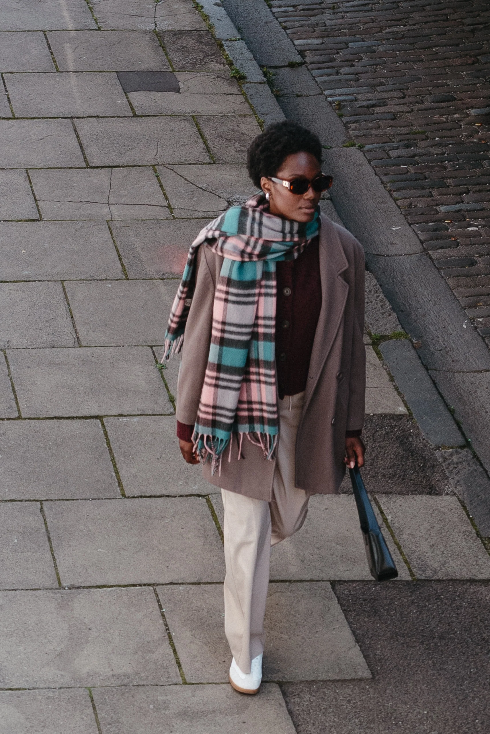 Lambswool Blanket Scarf in Green Tartan Check - Image 3