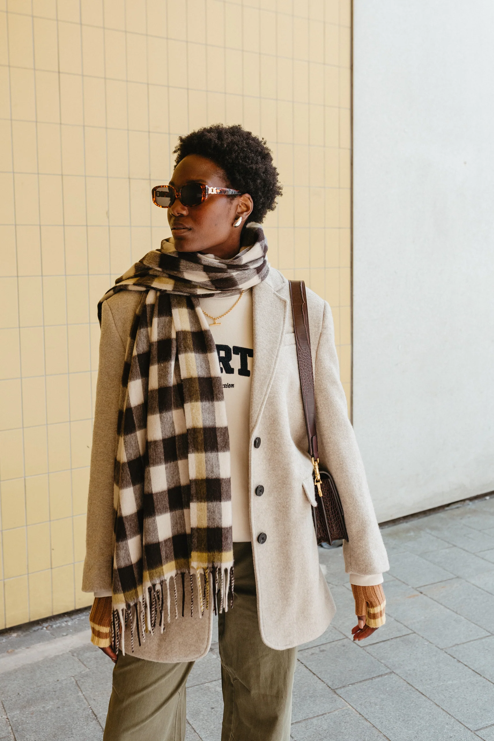 Lambswool Blanket Scarf in Monochrome Gingham - Image 3