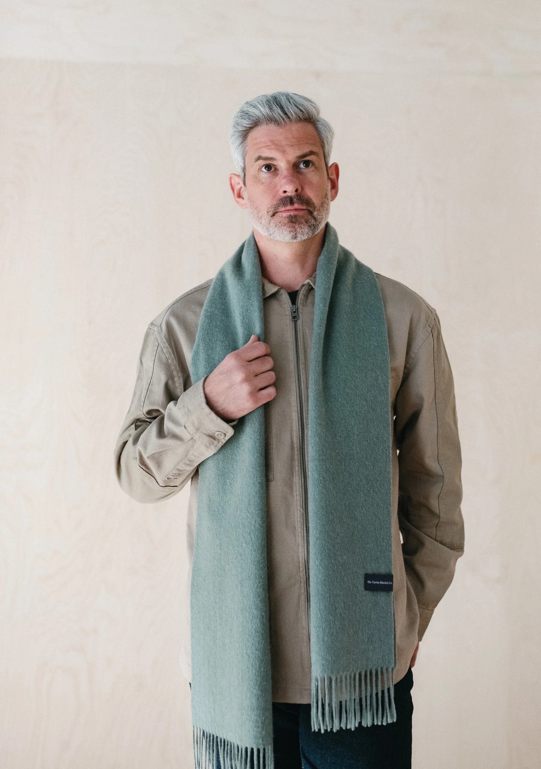 Men's Lambswool Scarf in Sage Melange
