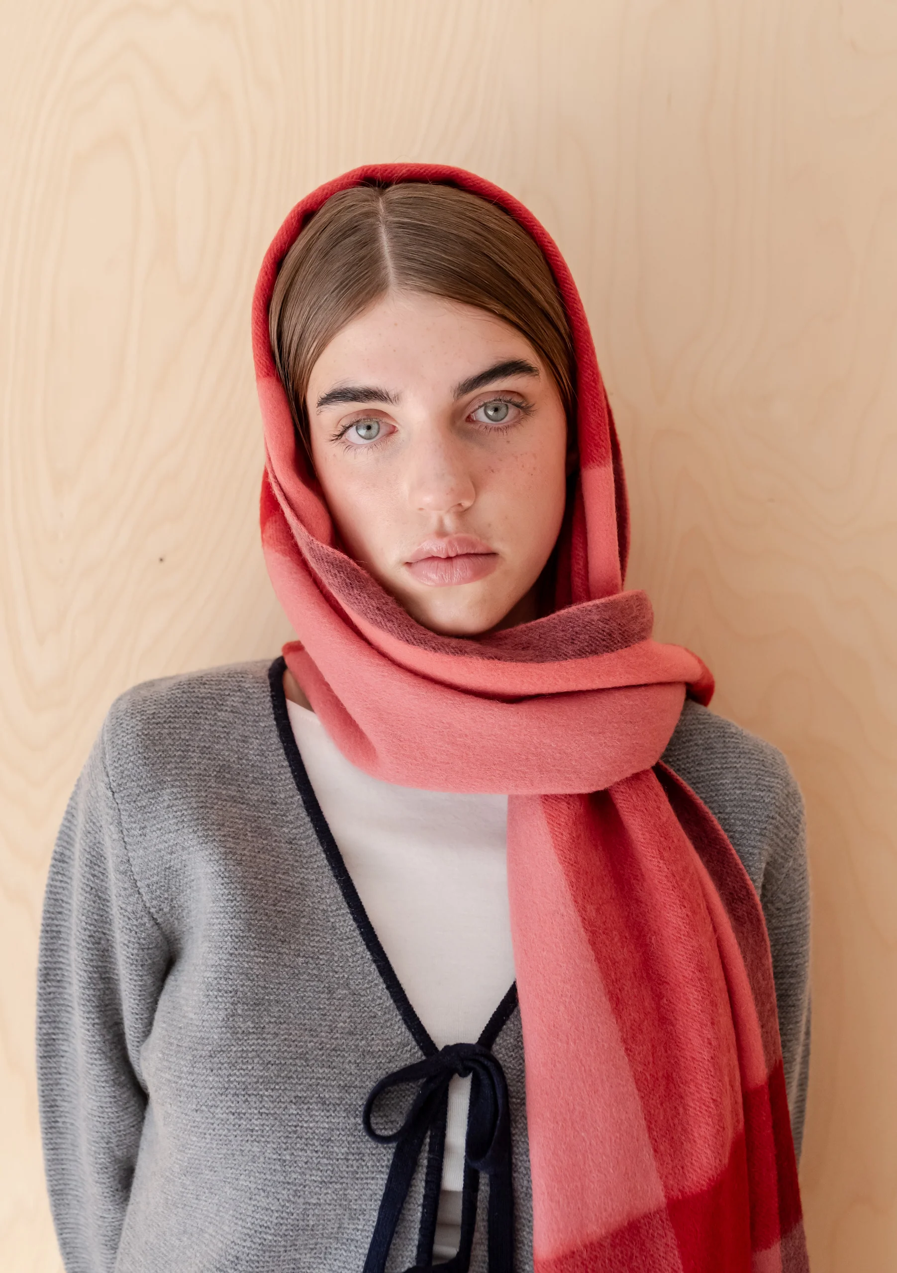 Lambswool Oversized Scarf in Berry Block Check - Image 2